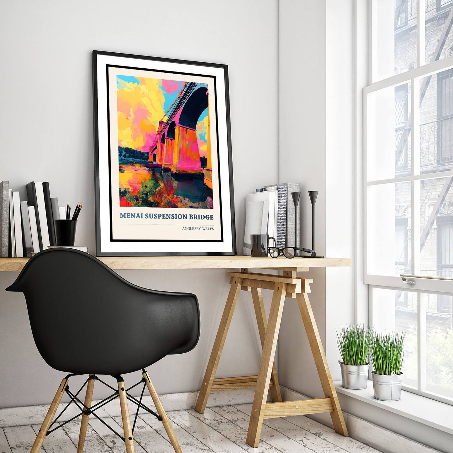 Menai Suspension Bridge Travel Poster - Anglesey Wales Art Print - Vibrant Welsh Landmark Illustration 2/3