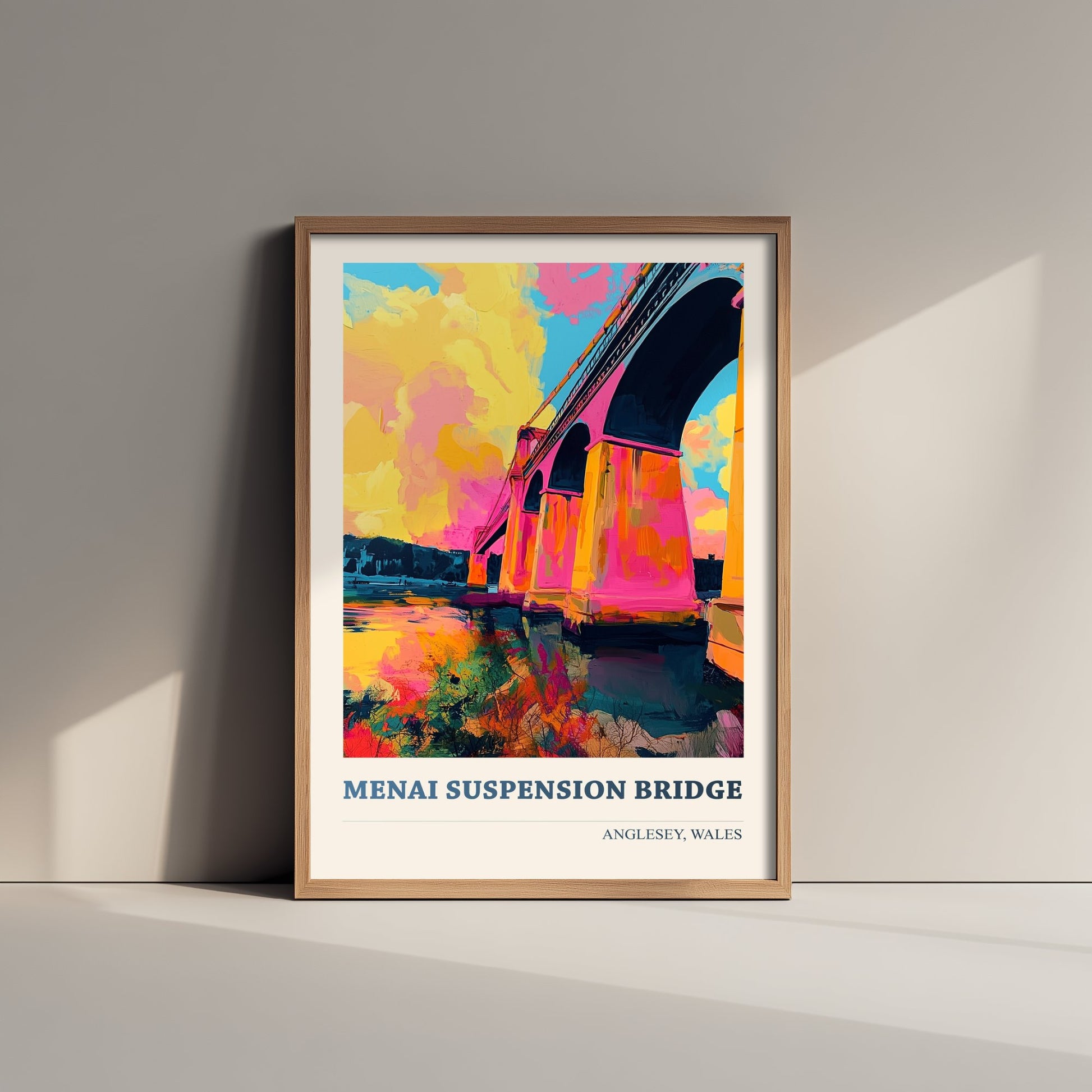 Menai Suspension Bridge Travel Poster - Anglesey Wales Art Print - Vibrant Welsh Landmark Illustration 2/3