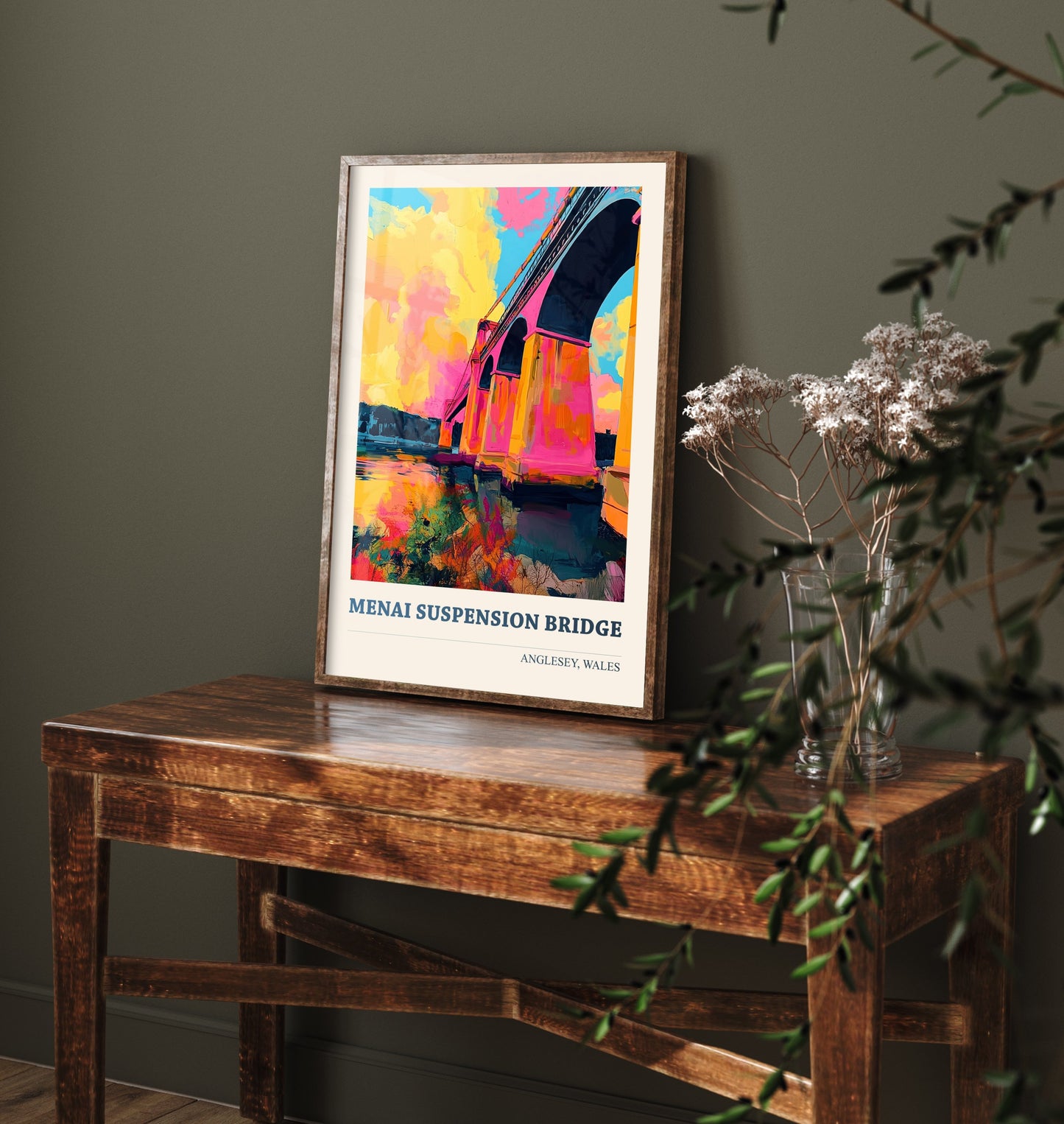 Menai Suspension Bridge Travel Poster - Anglesey Wales Art Print - Vibrant Welsh Landmark Illustration 2/3