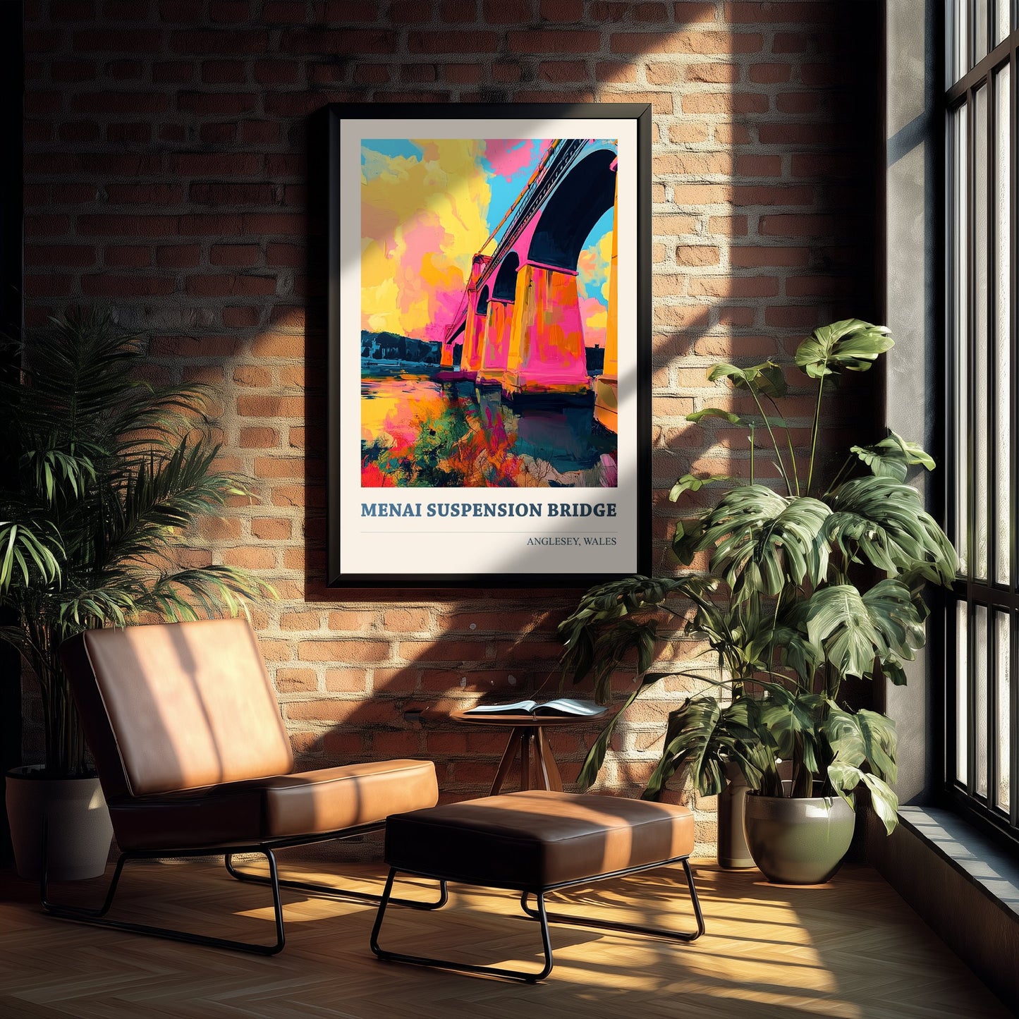 Menai Suspension Bridge Travel Poster - Anglesey Wales Art Print - Vibrant Welsh Landmark Illustration 2/3