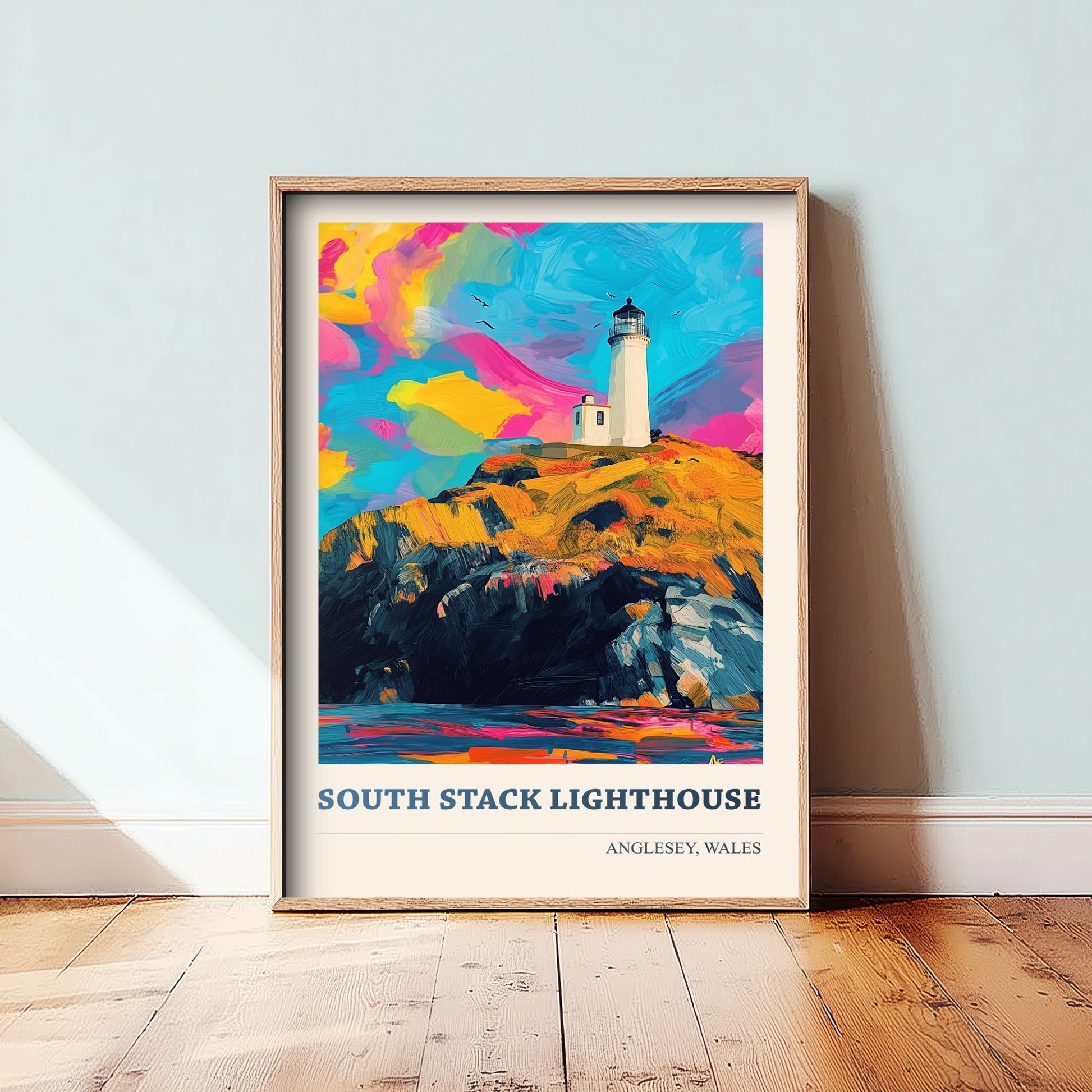 South Stack Lighthouse Travel Poster - Anglesey Wales Art Print - Vibrant Sea Cliffs Illustration 3/3