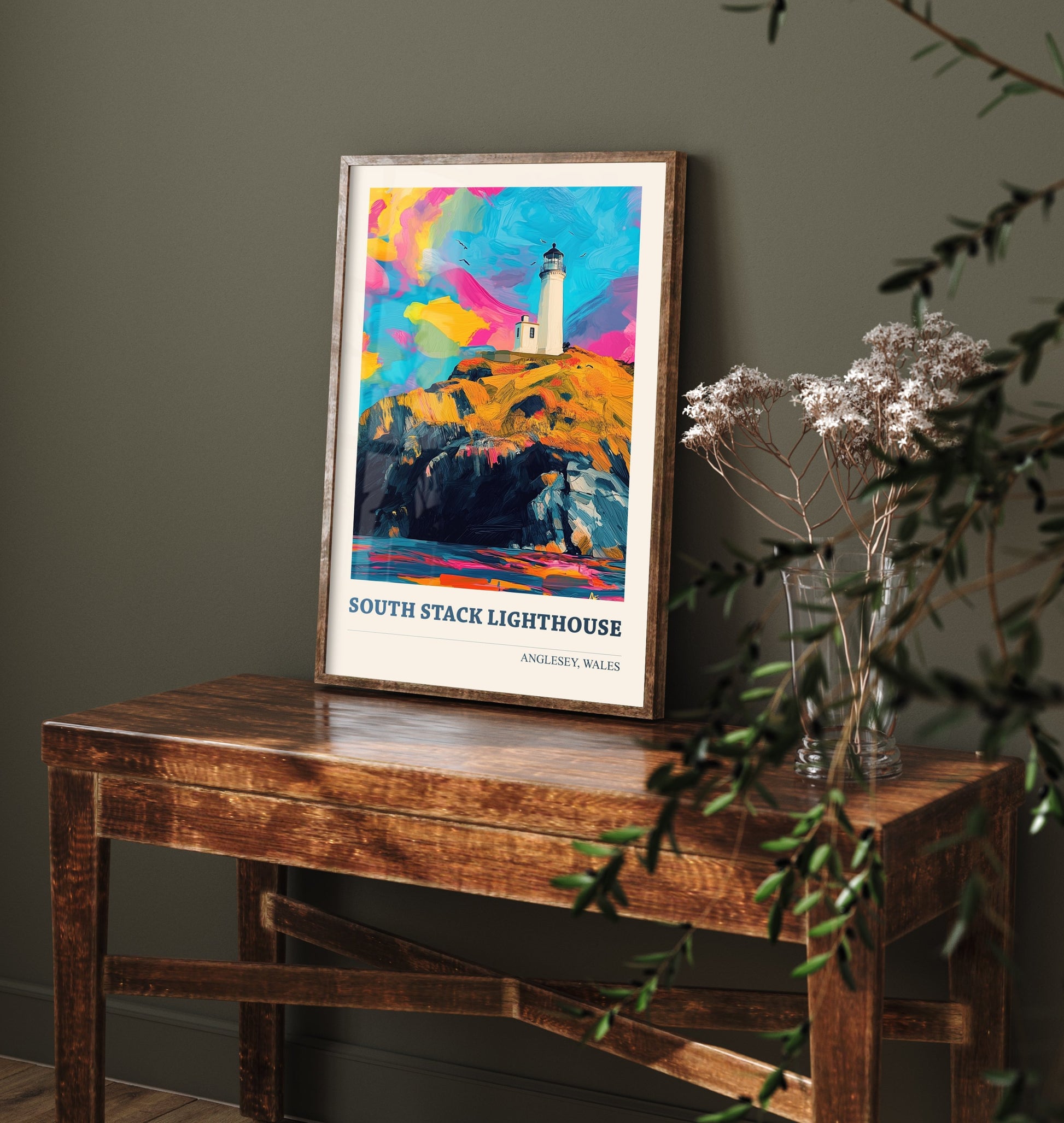 South Stack Lighthouse Travel Poster - Anglesey Wales Art Print - Vibrant Sea Cliffs Illustration 3/3