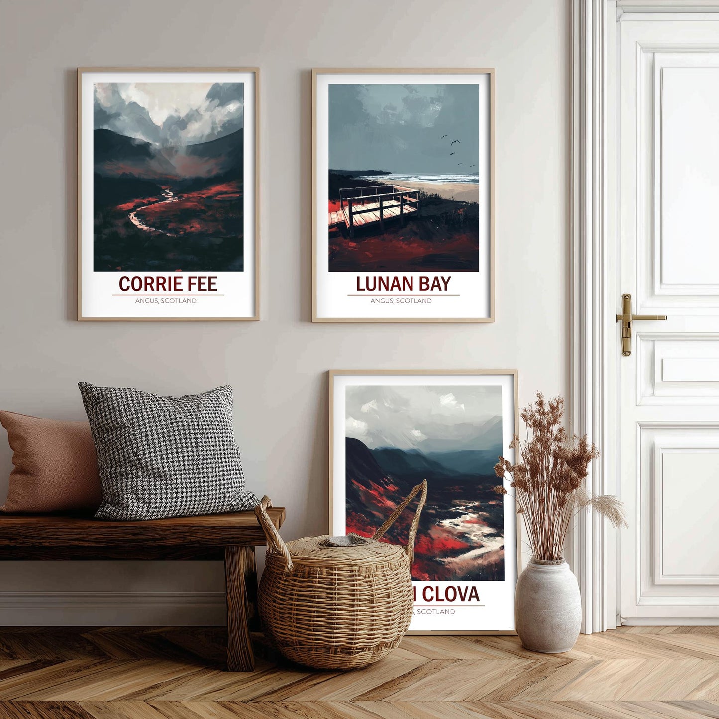 Angus Scotland Set of Three Prints | Corrie Fee Lunan Bay Glen Clova | Moody Dark Scottish Landscape Wall Art Posters - Painting