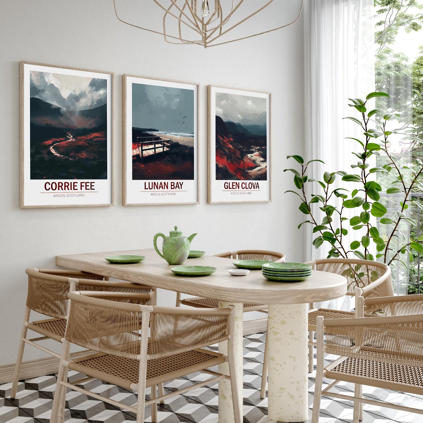 Angus Scotland Set of Three Prints | Corrie Fee Lunan Bay Glen Clova | Moody Dark Scottish Landscape Wall Art Posters - Painting
