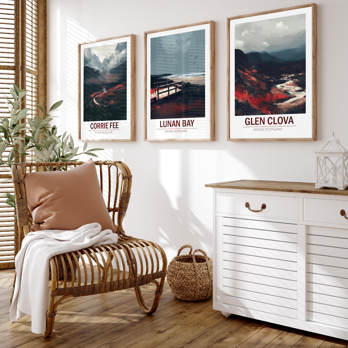 Angus Scotland Set of Three Prints | Corrie Fee Lunan Bay Glen Clova | Moody Dark Scottish Landscape Wall Art Posters - Painting