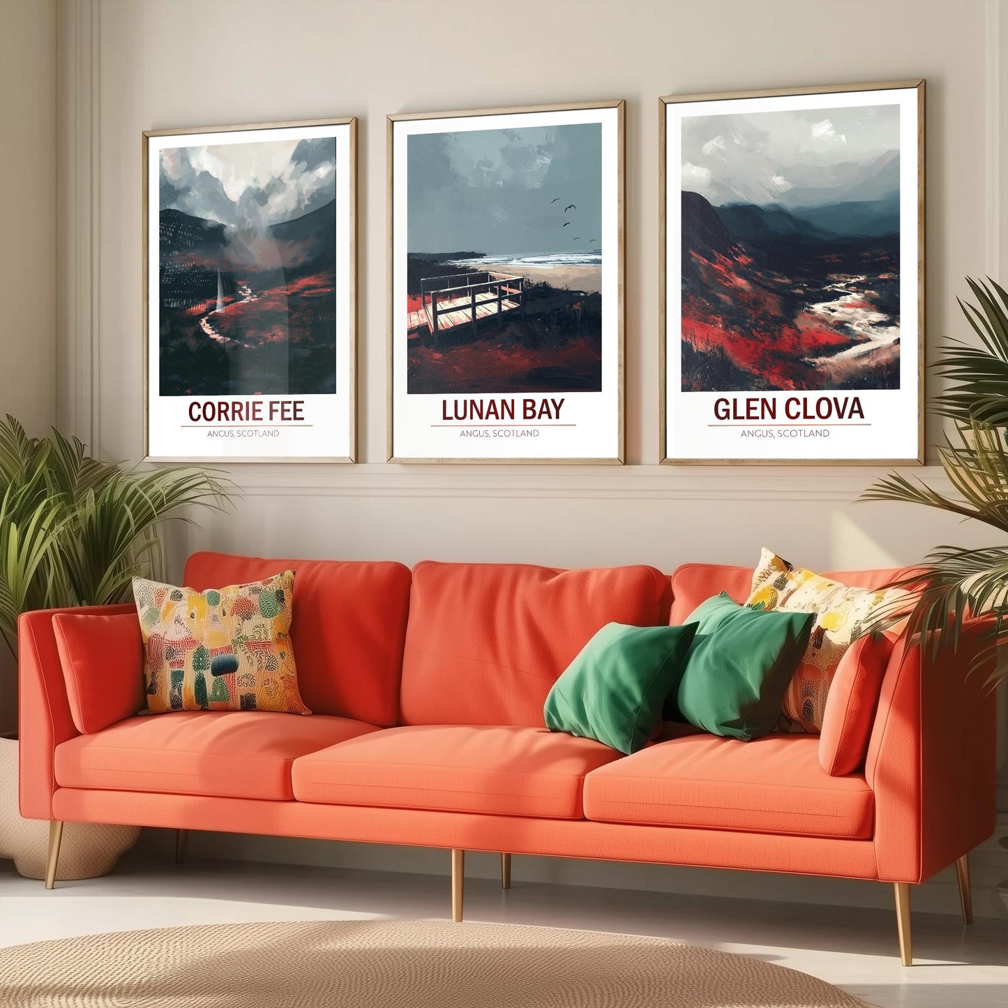 Angus Scotland Set of Three Prints | Corrie Fee Lunan Bay Glen Clova | Moody Dark Scottish Landscape Wall Art Posters - Painting