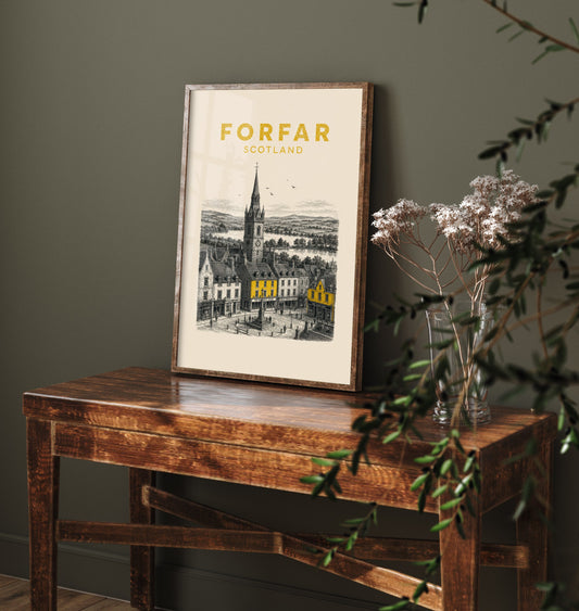 Forfar Scotland Travel Poster - Vintage Duotone Art Print - Engraved City Illustration - Old Market Town 3/3