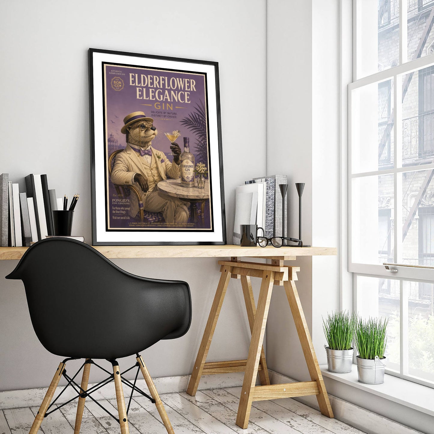 Otter Gin Advert Art Print - Vintage Elderflower Gin Poster - Home Bar Illustration 2/3