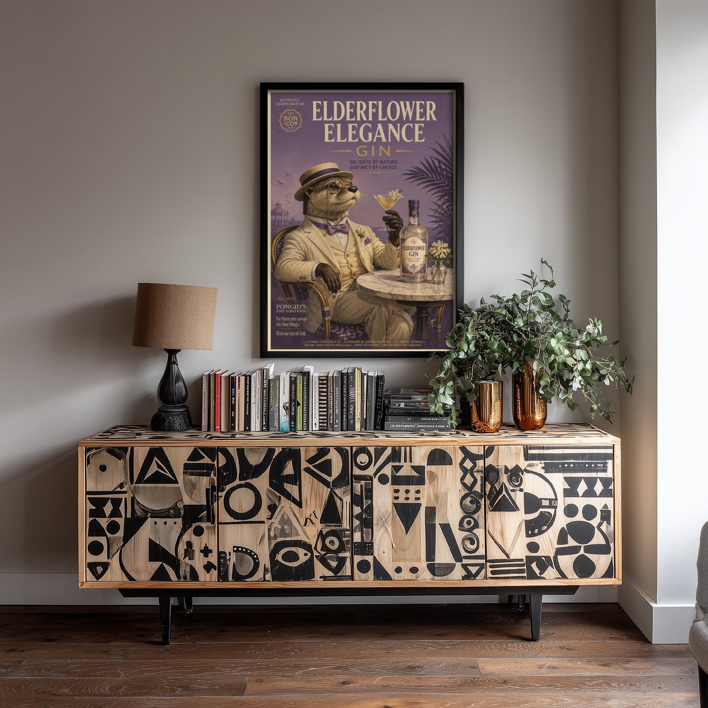 Otter Gin Advert Art Print - Vintage Elderflower Gin Poster - Home Bar Illustration 2/3