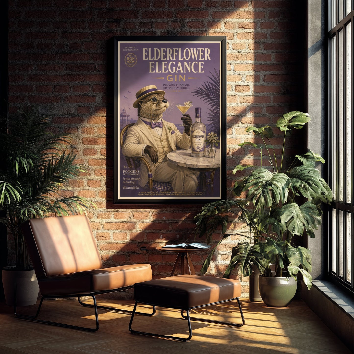 Otter Gin Advert Art Print - Vintage Elderflower Gin Poster - Home Bar Illustration 2/3
