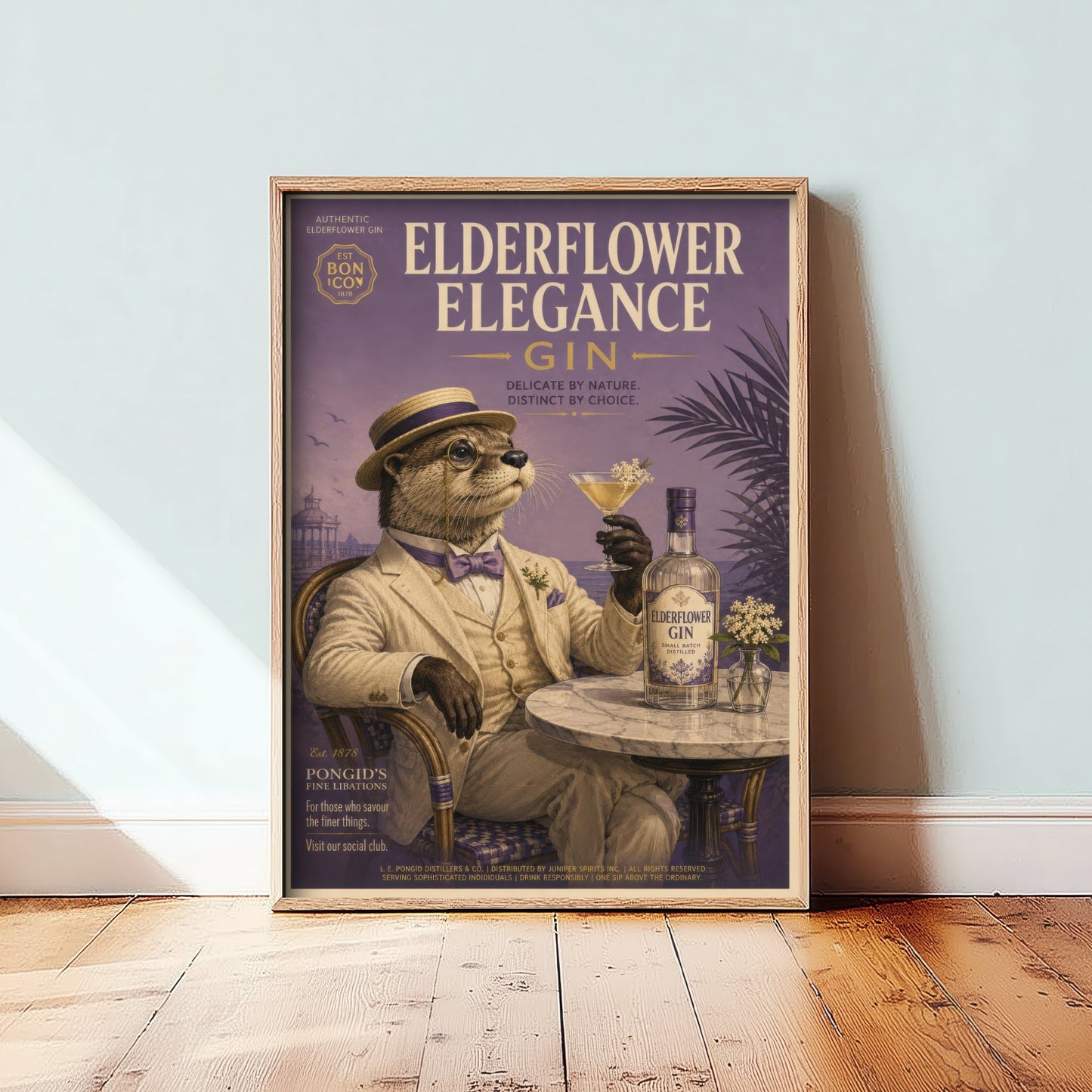 Otter Gin Advert Art Print - Vintage Elderflower Gin Poster - Home Bar Illustration 2/3
