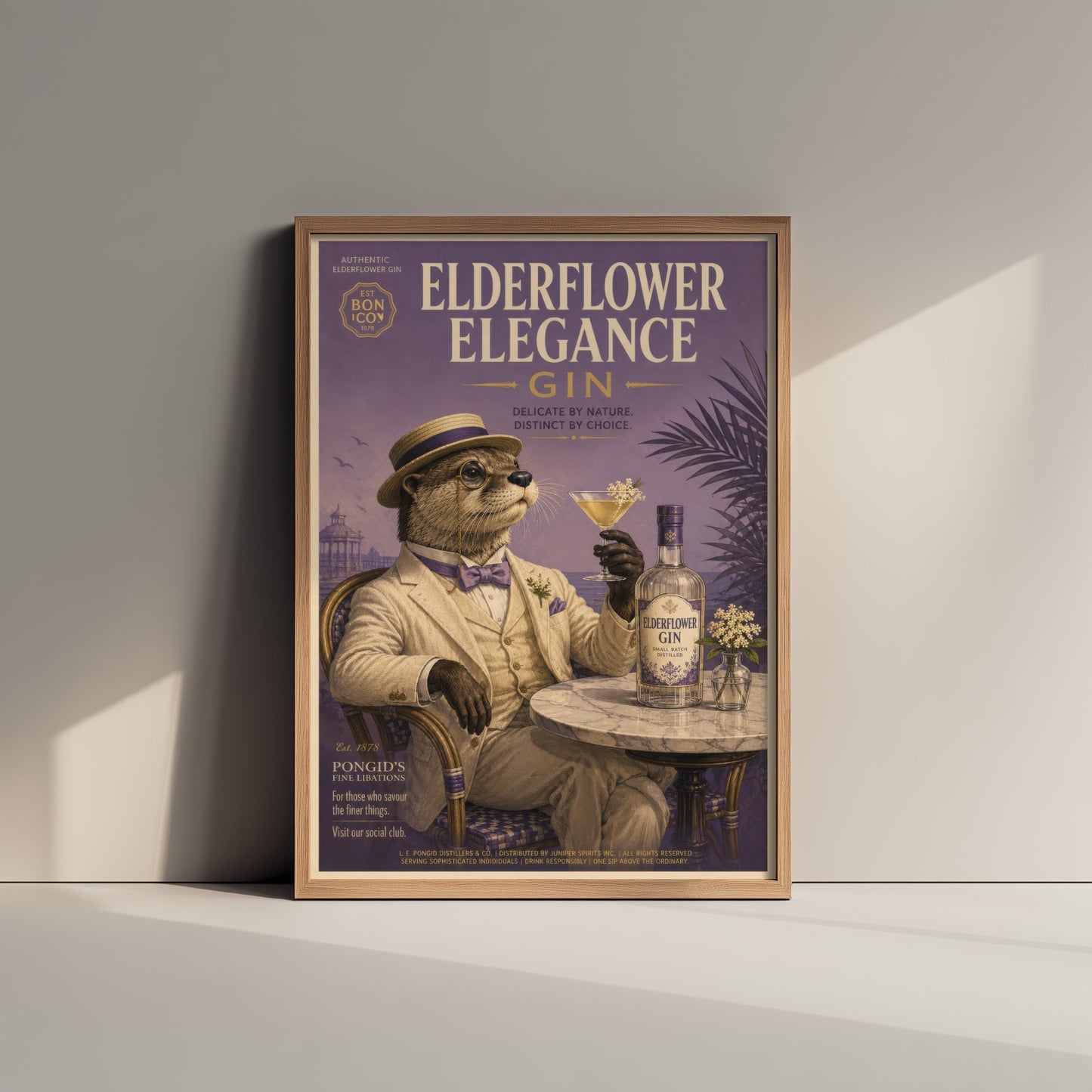 Otter Gin Advert Art Print - Vintage Elderflower Gin Poster - Home Bar Illustration 2/3