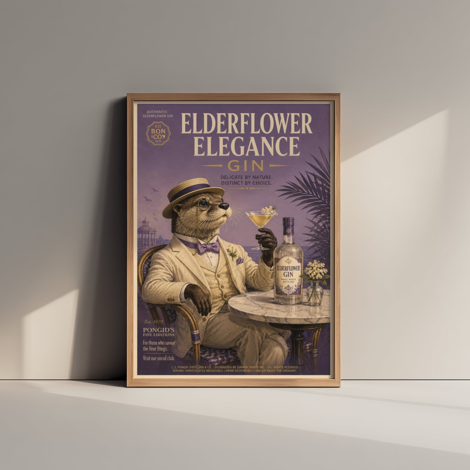 Otter Gin Advert Art Print - Vintage Elderflower Gin Poster - Home Bar Illustration 2/3