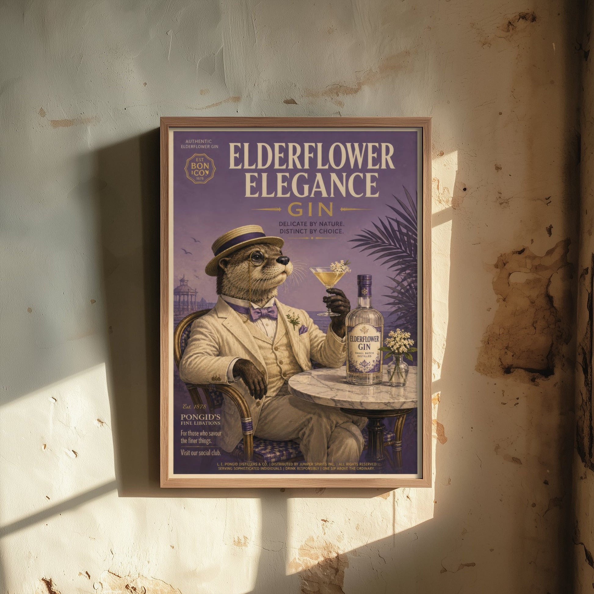 Otter Gin Advert Art Print - Vintage Elderflower Gin Poster - Home Bar Illustration 2/3