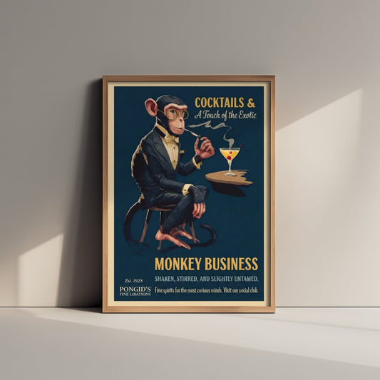 Monkey Business Cocktail Art Print - Vintage Drinks Advert Poster - Home Bar Illustration 1/3