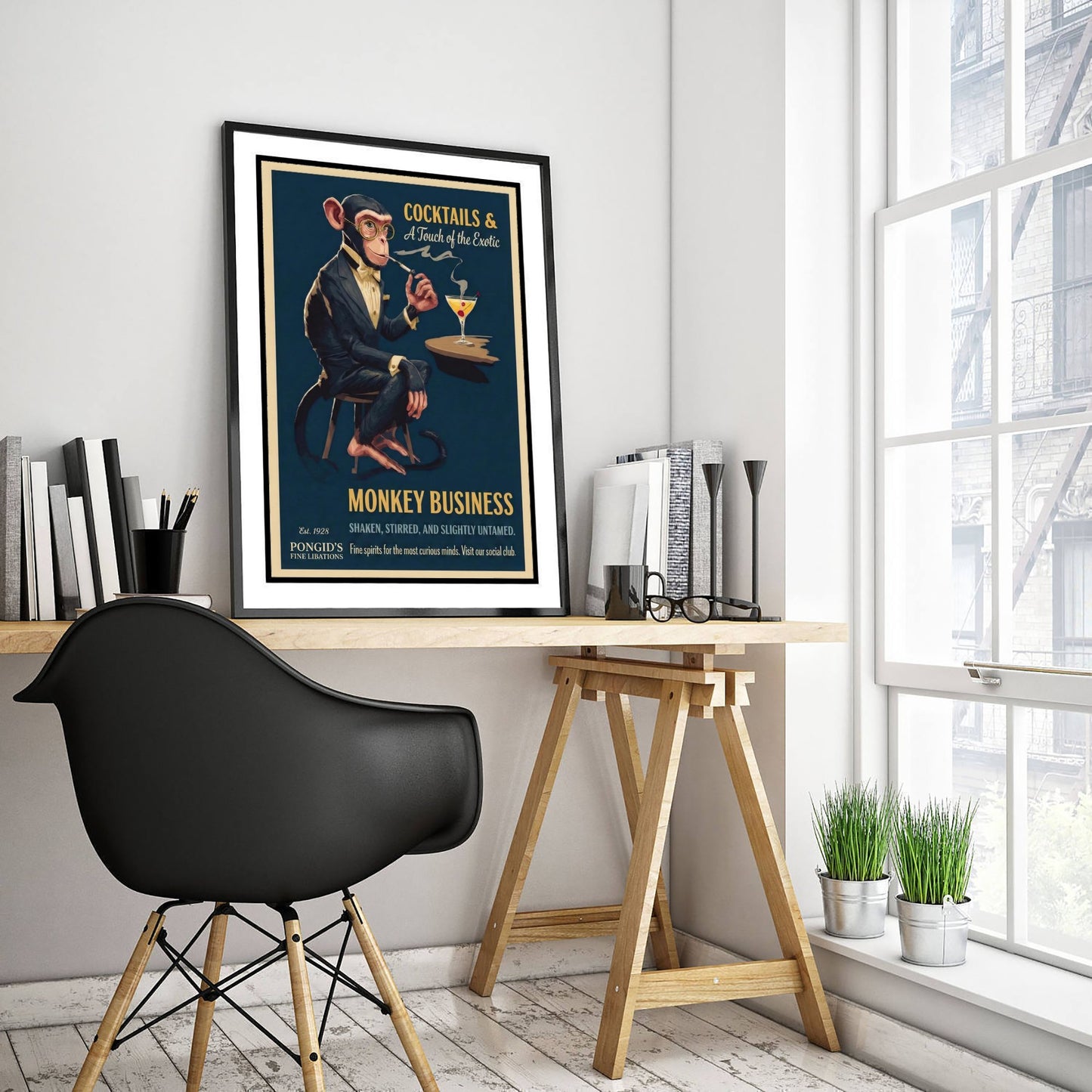 Monkey Business Cocktail Art Print - Vintage Drinks Advert Poster - Home Bar Illustration 1/3
