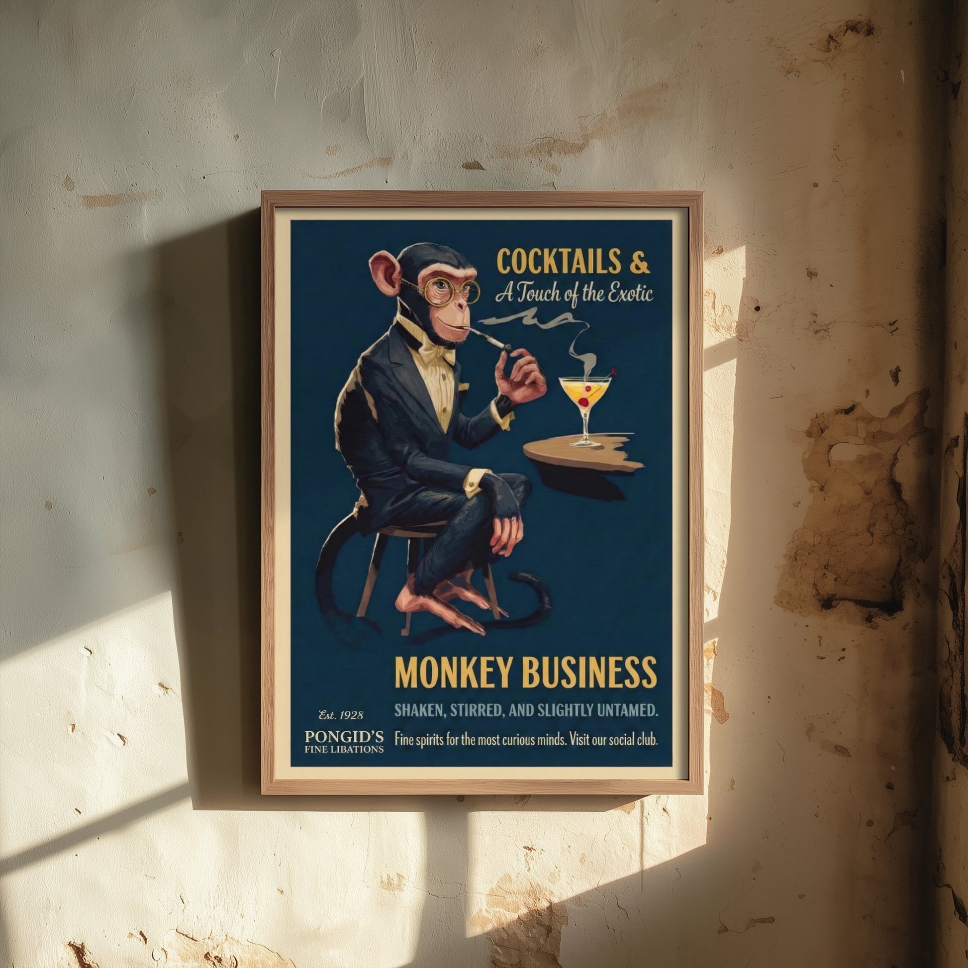 Monkey Business Cocktail Art Print - Vintage Drinks Advert Poster - Home Bar Illustration 1/3