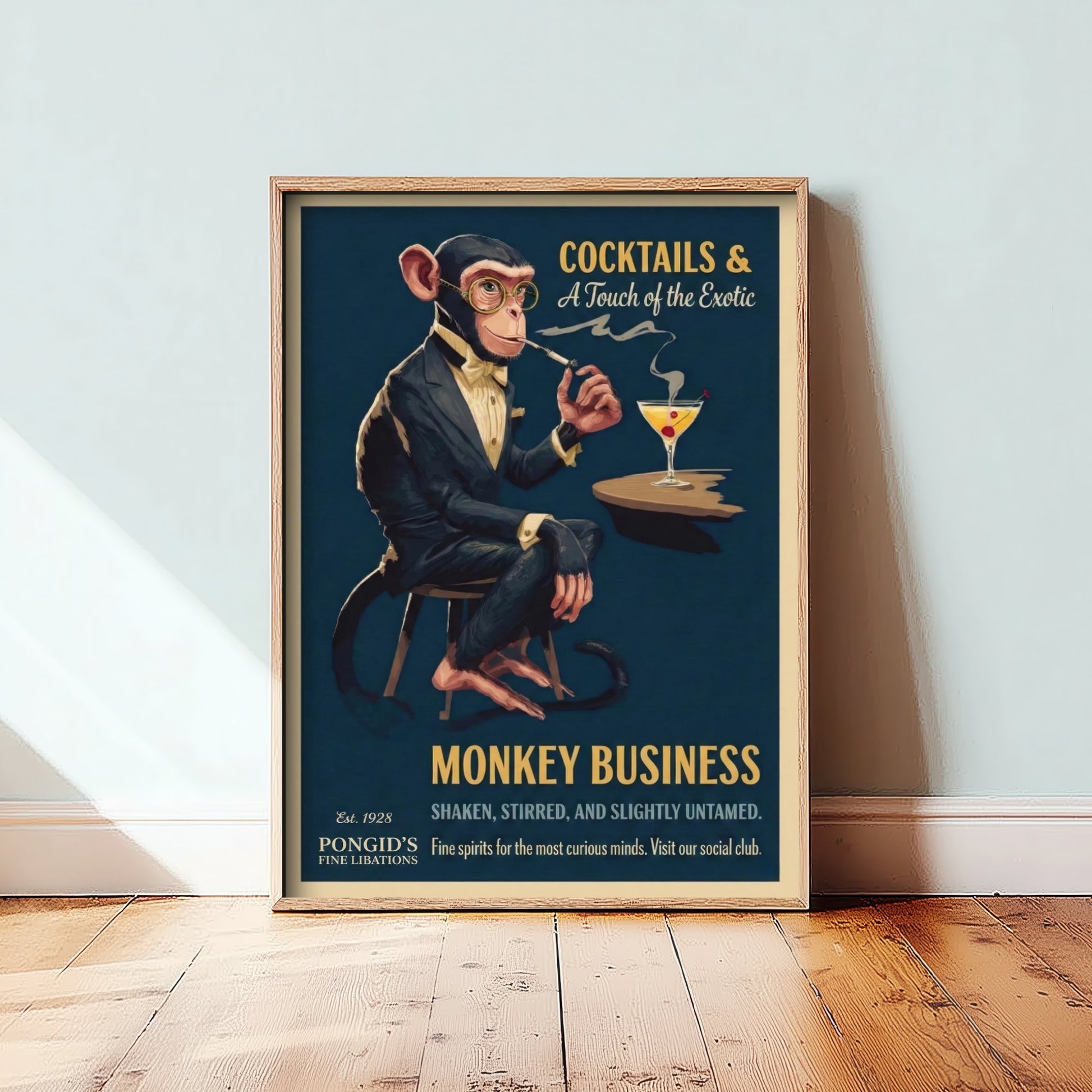Monkey Business Cocktail Art Print - Vintage Drinks Advert Poster - Home Bar Illustration 1/3