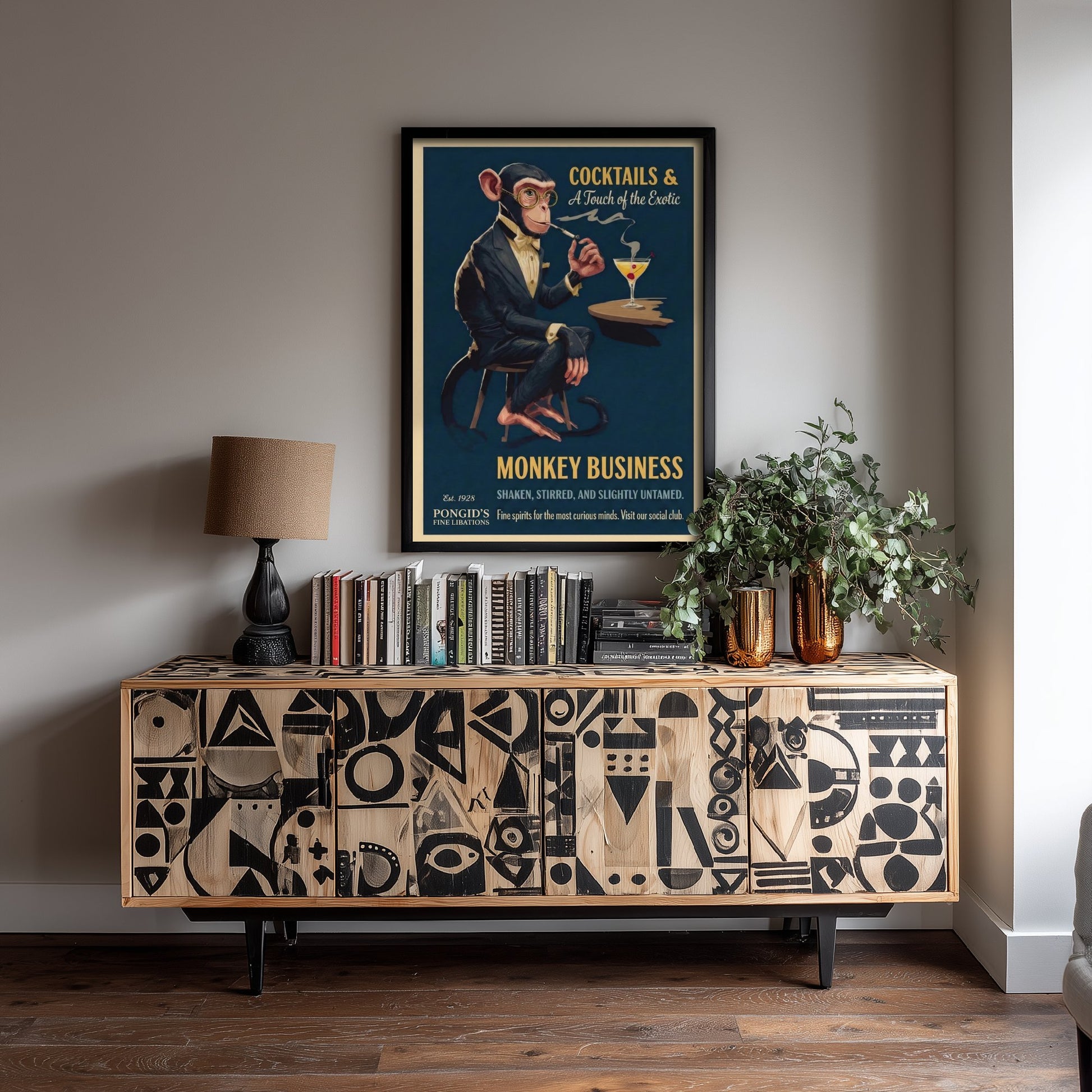 Monkey Business Cocktail Art Print - Vintage Drinks Advert Poster - Home Bar Illustration 1/3