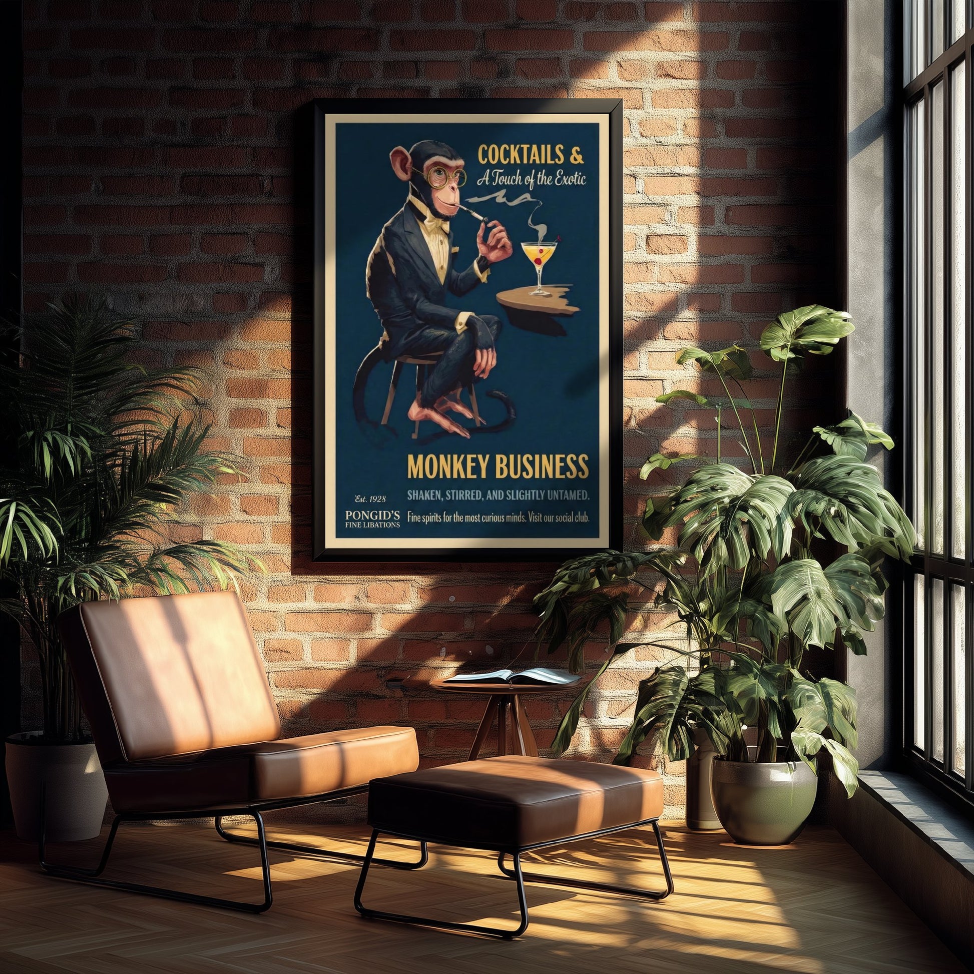 Monkey Business Cocktail Art Print - Vintage Drinks Advert Poster - Home Bar Illustration 1/3
