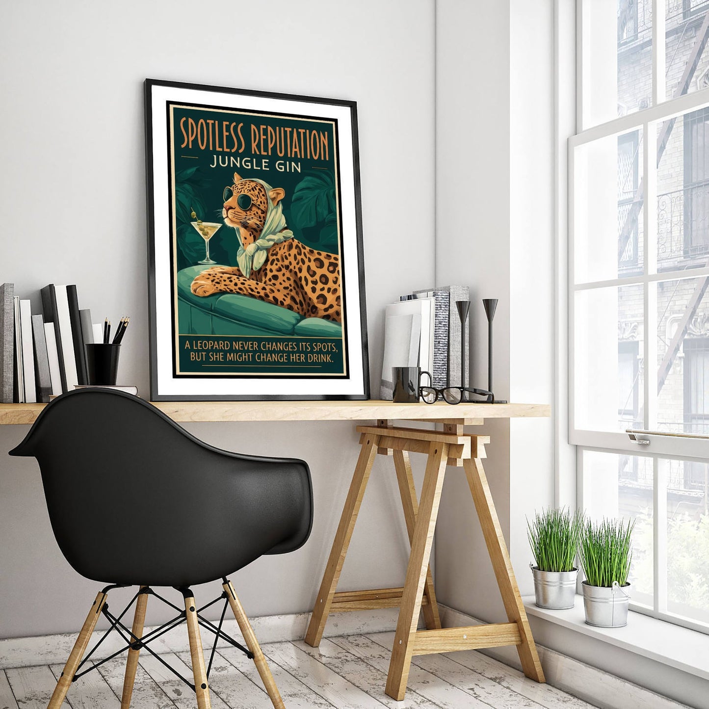 Leopard Jungle Gin Art Print - Spotless Reputation Vintage Advert Poster - Home Bar Illustration 2/3