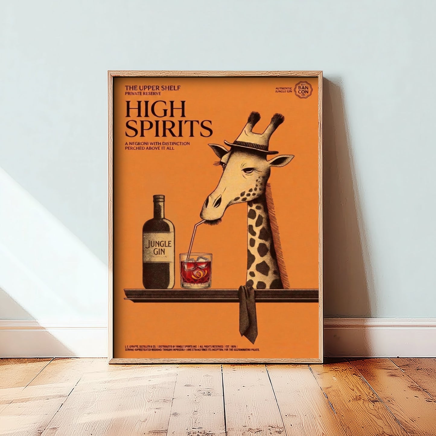 Giraffe Negroni Art Print - High Spirits Vintage Drinks Advert Poster - Home Bar Illustration 3/3