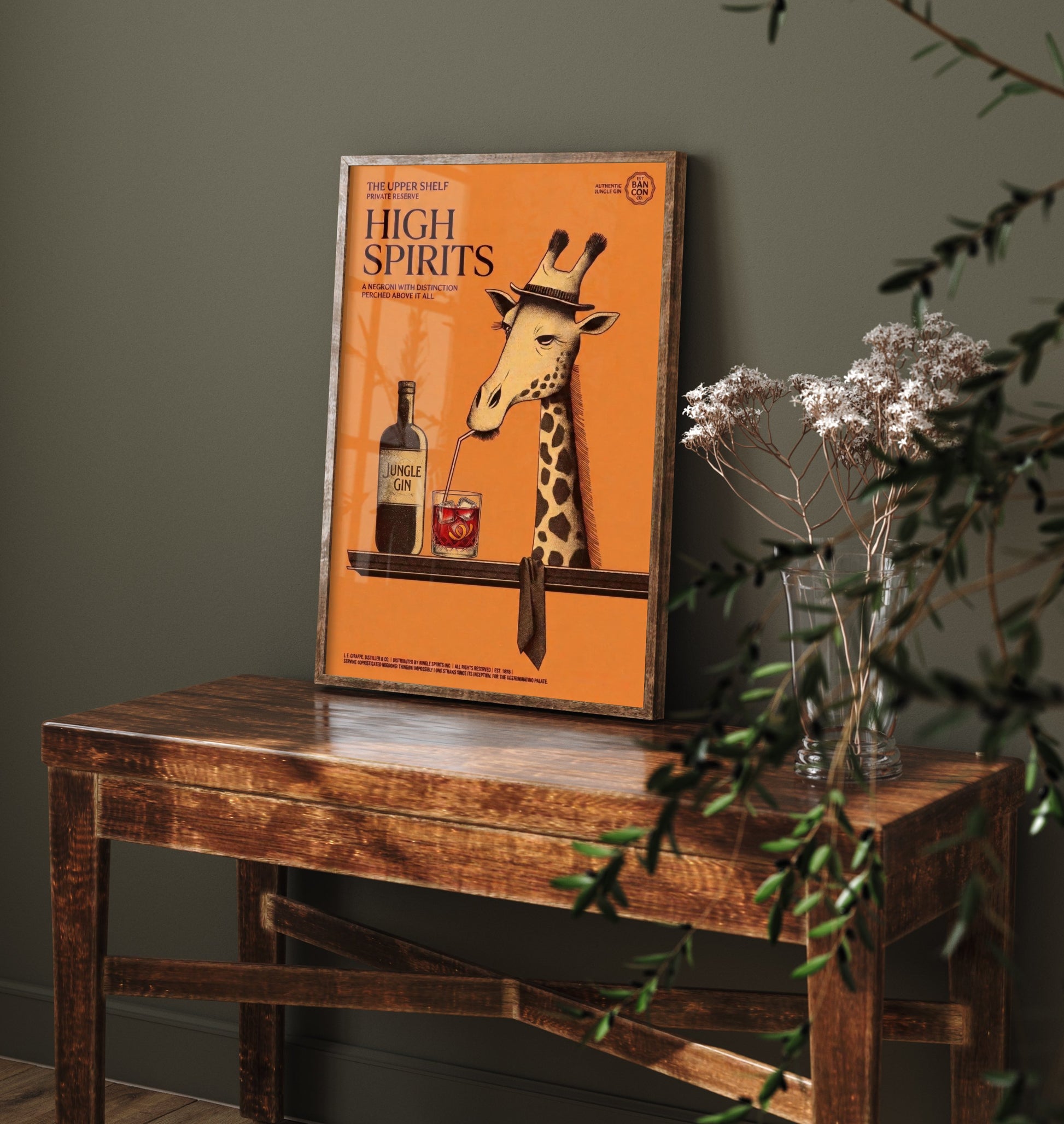 Giraffe Negroni Art Print - High Spirits Vintage Drinks Advert Poster - Home Bar Illustration 3/3