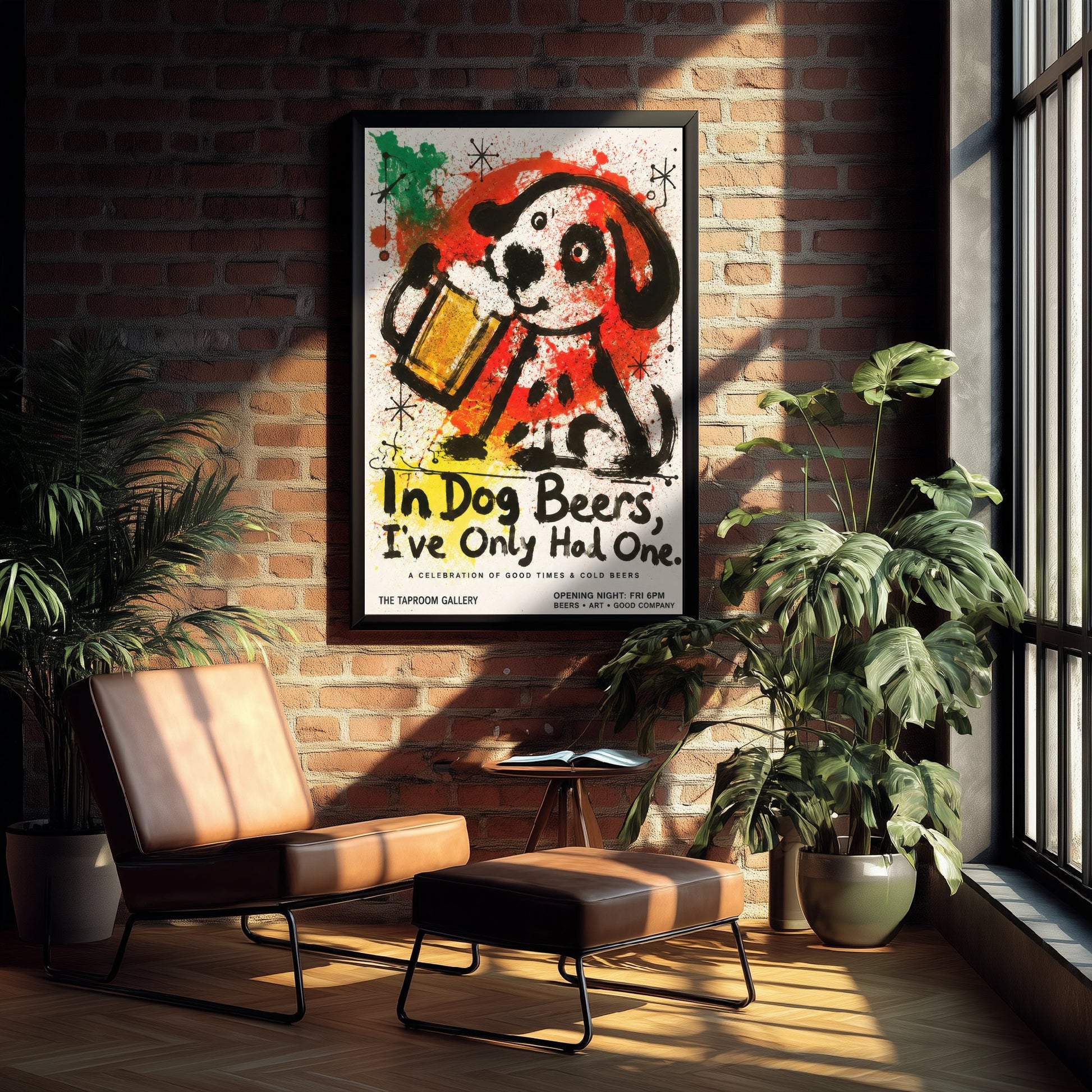 In Dog Beers I've Only Had One - Funny Dog Beer Art Print - Ink Splatter Illustration Poster 2/3