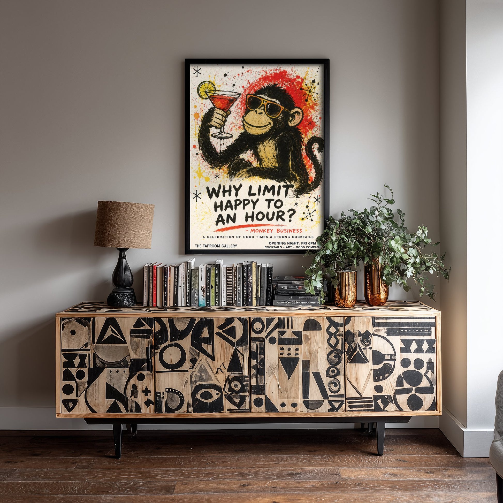 Why Limit Happy to an Hour - Funny Monkey Cocktail Art Print - Ink Splatter Illustration Poster 3/3