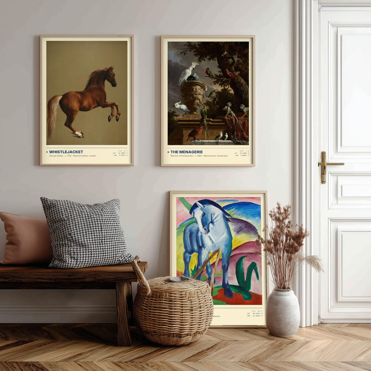 Animal Portraits Set of Three Art Prints - Whistlejacket, Menagerie, Blue Horse I - Stubbs Hondecoeter Marc Gallery Posters - Paintings