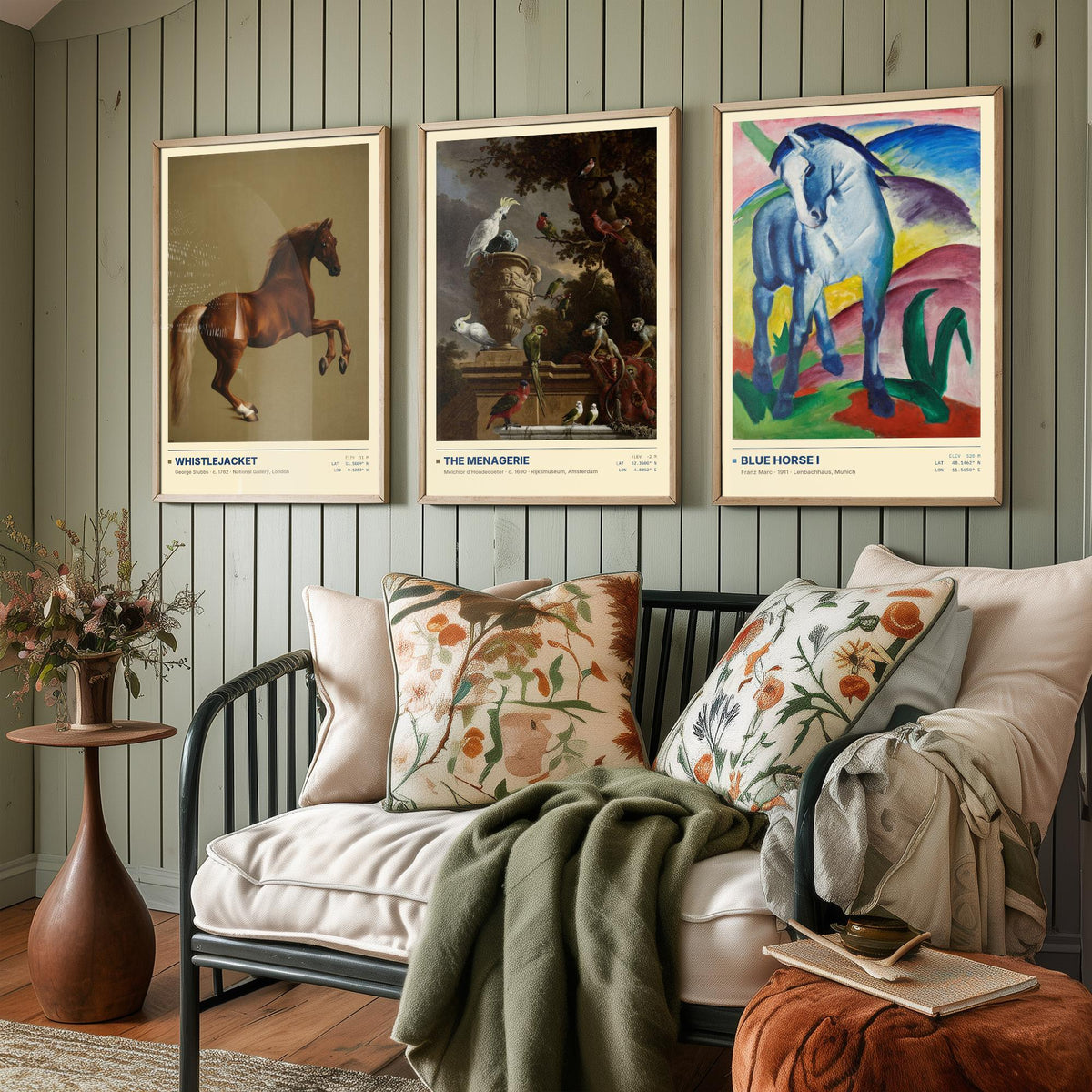 Animal Portraits Set of Three Art Prints - Whistlejacket, Menagerie, Blue Horse I - Stubbs Hondecoeter Marc Gallery Posters - Paintings