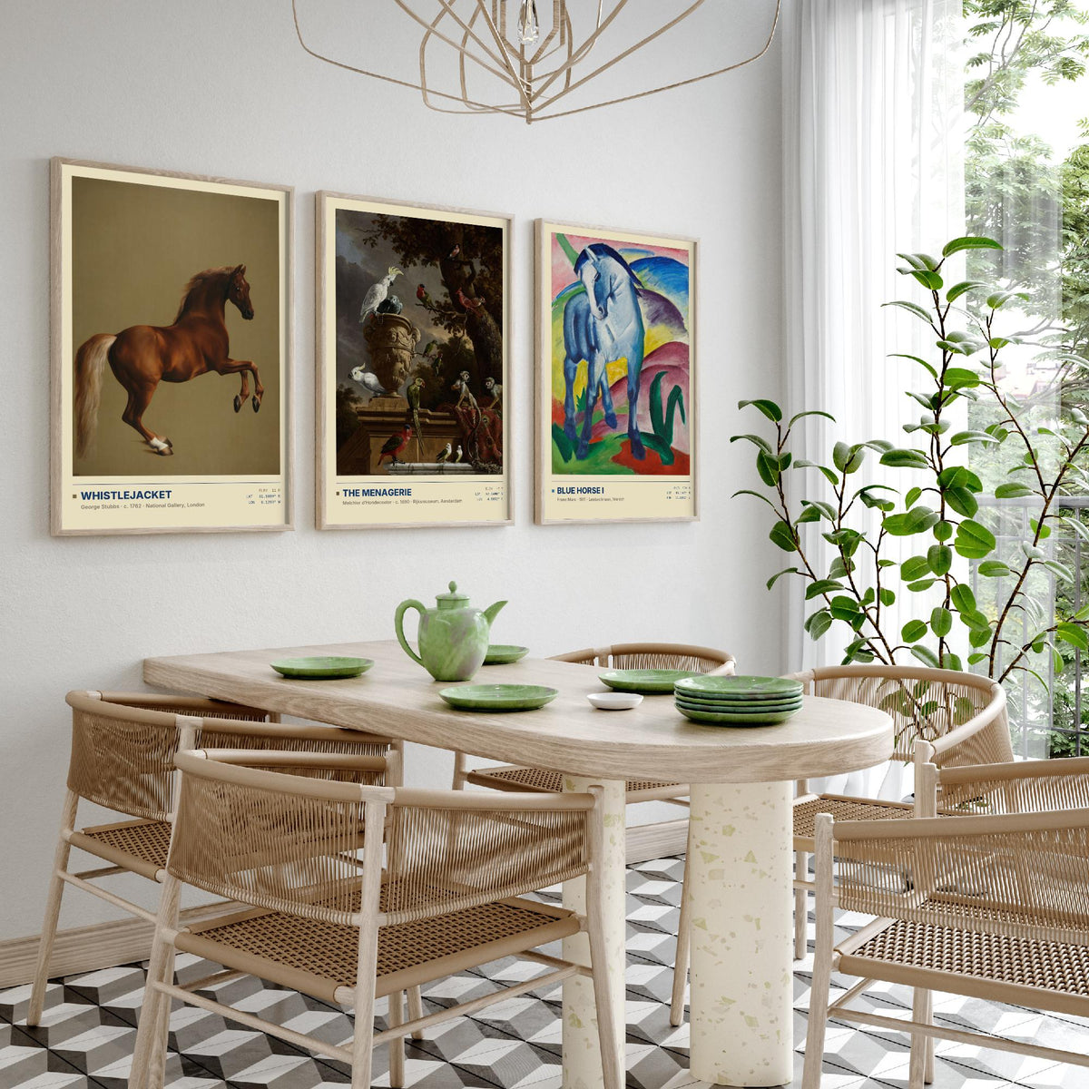 Animal Portraits Set of Three Art Prints - Whistlejacket, Menagerie, Blue Horse I - Stubbs Hondecoeter Marc Gallery Posters - Paintings
