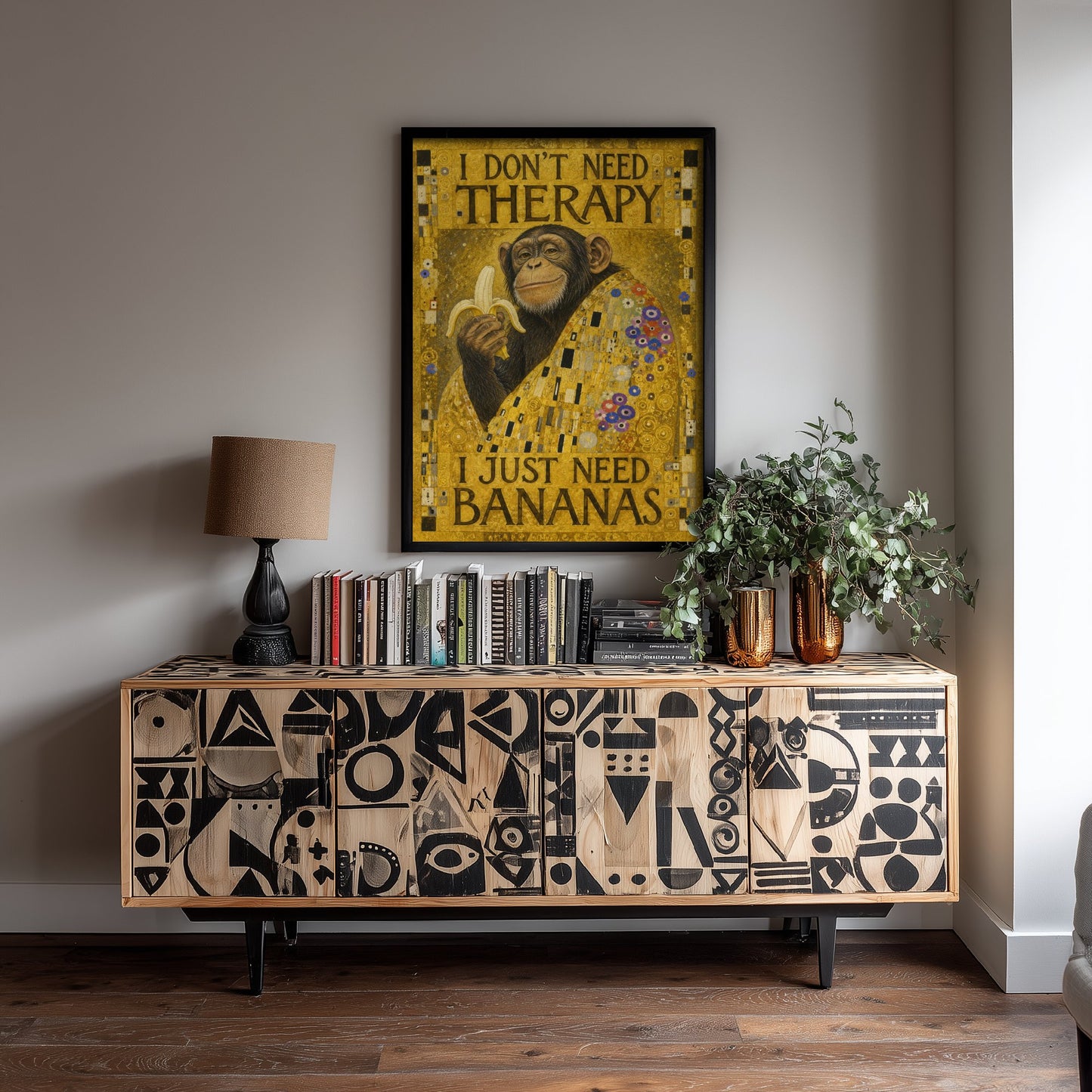 Chimp Art Print - I Don't Need Therapy I Just Need Bananas - Funny Quote Poster Illustration - Klimt 2/3
