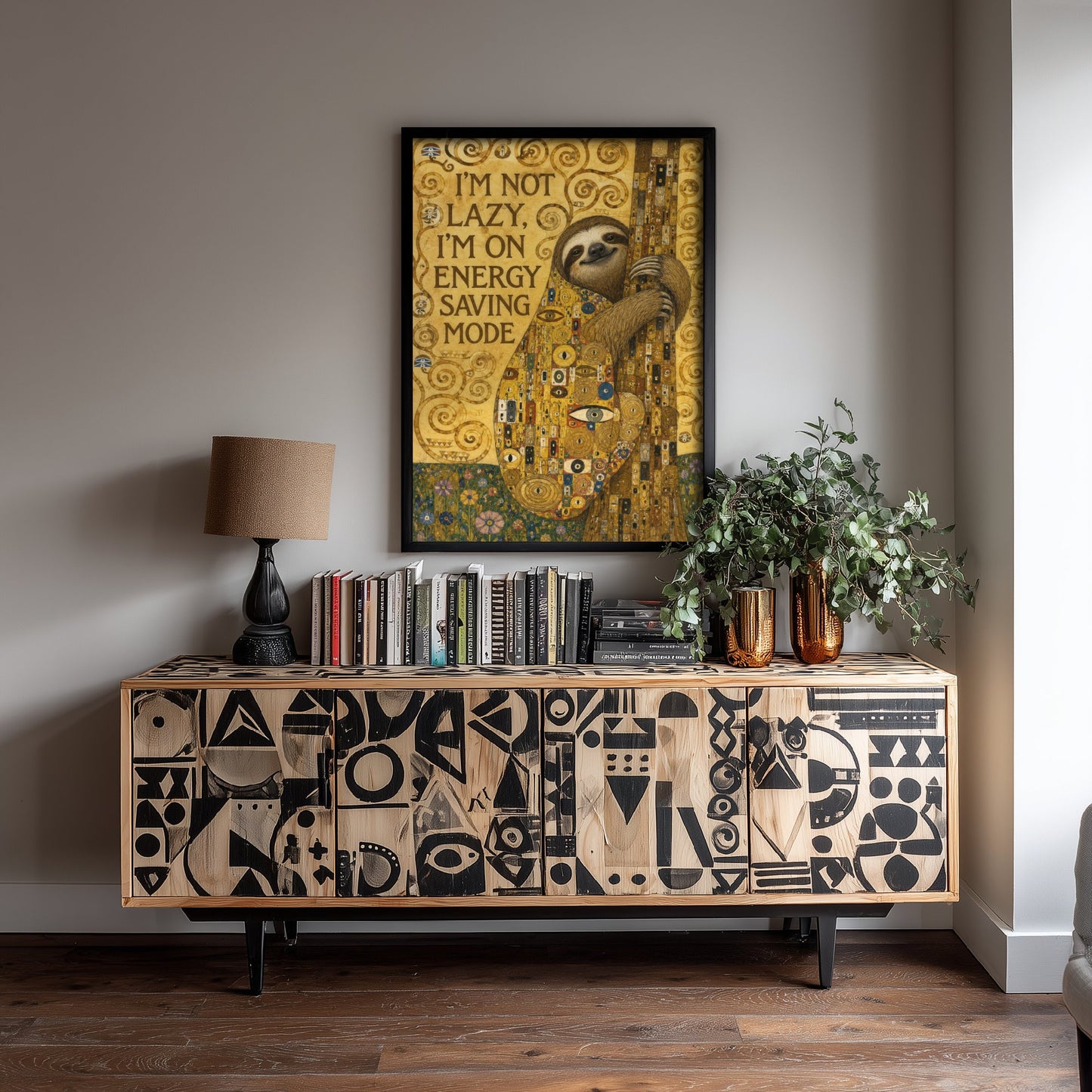 Sloth Art Print - I'm Not Lazy I'm On Energy Saving Mode - Funny Quote Poster Illustration - Klimt 3/3