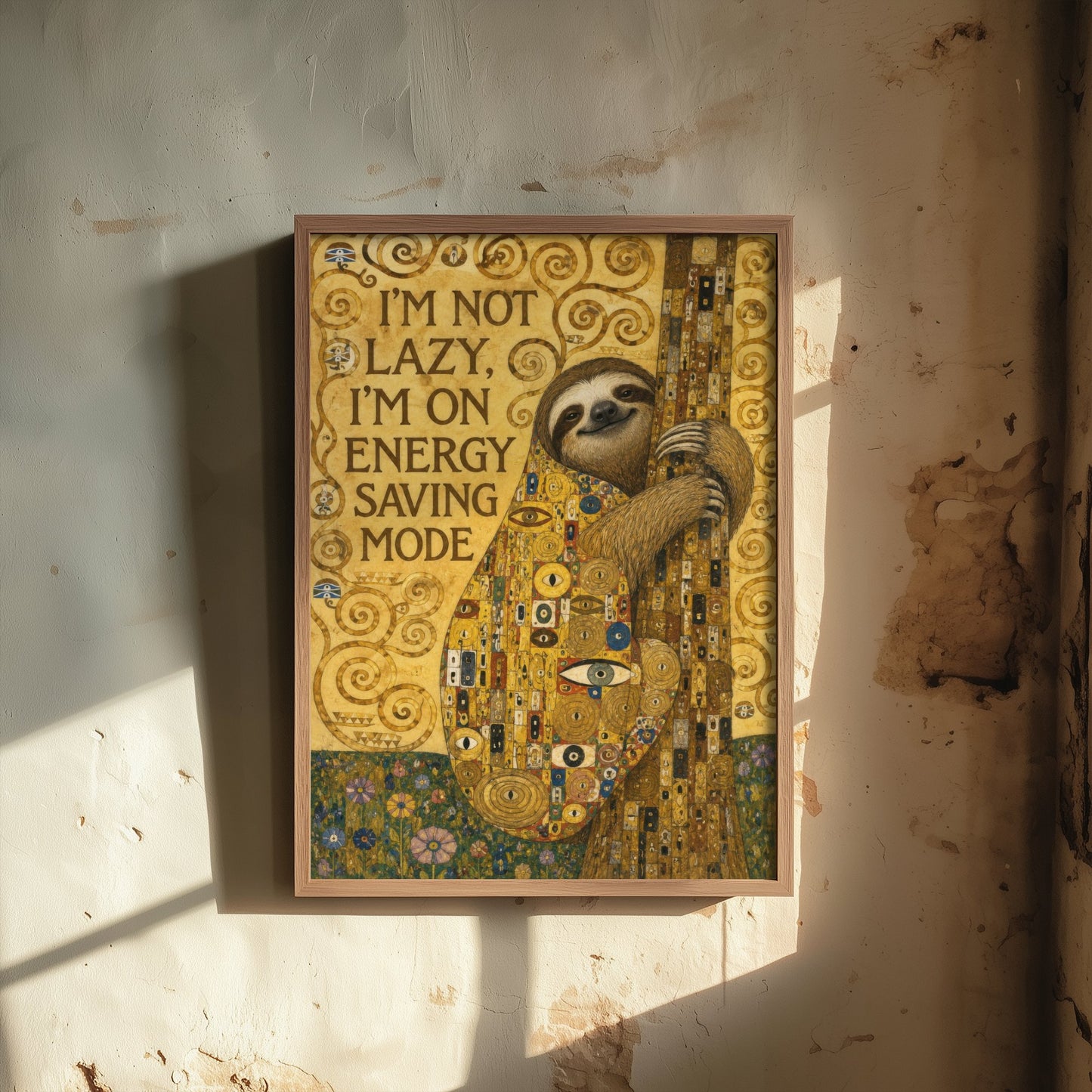 Sloth Art Print - I'm Not Lazy I'm On Energy Saving Mode - Funny Quote Poster Illustration - Klimt 3/3