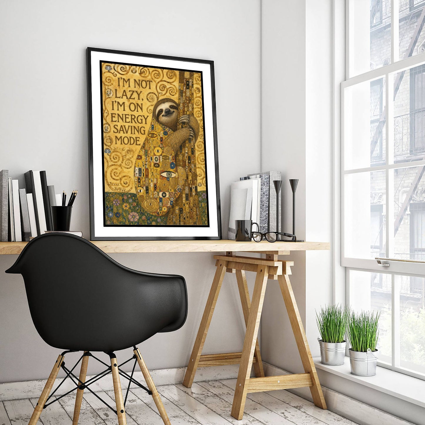 Sloth Art Print - I'm Not Lazy I'm On Energy Saving Mode - Funny Quote Poster Illustration - Klimt 3/3