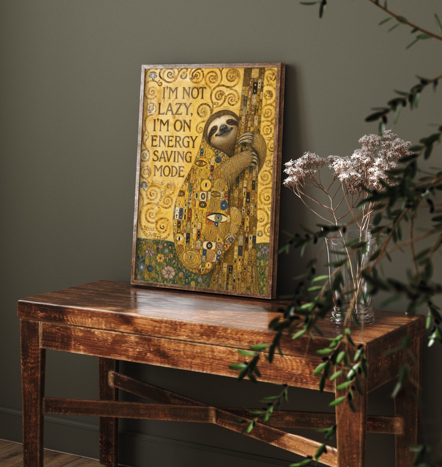 Sloth Art Print - I'm Not Lazy I'm On Energy Saving Mode - Funny Quote Poster Illustration - Klimt 3/3