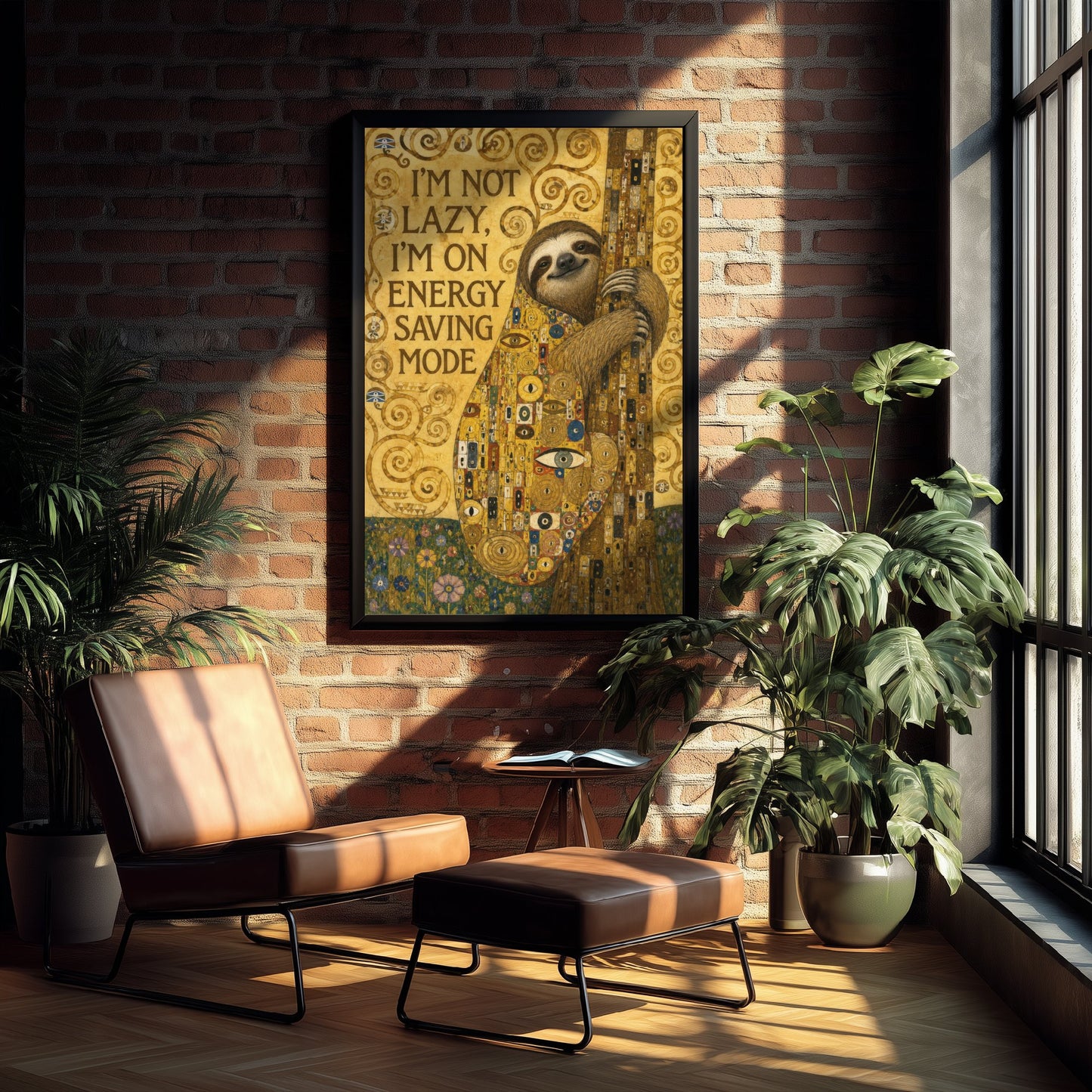 Sloth Art Print - I'm Not Lazy I'm On Energy Saving Mode - Funny Quote Poster Illustration - Klimt 3/3