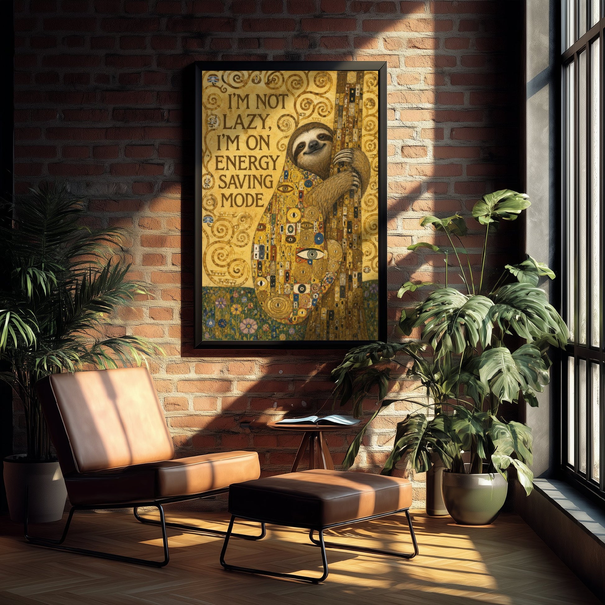 Sloth Art Print - I'm Not Lazy I'm On Energy Saving Mode - Funny Quote Poster Illustration - Klimt 3/3