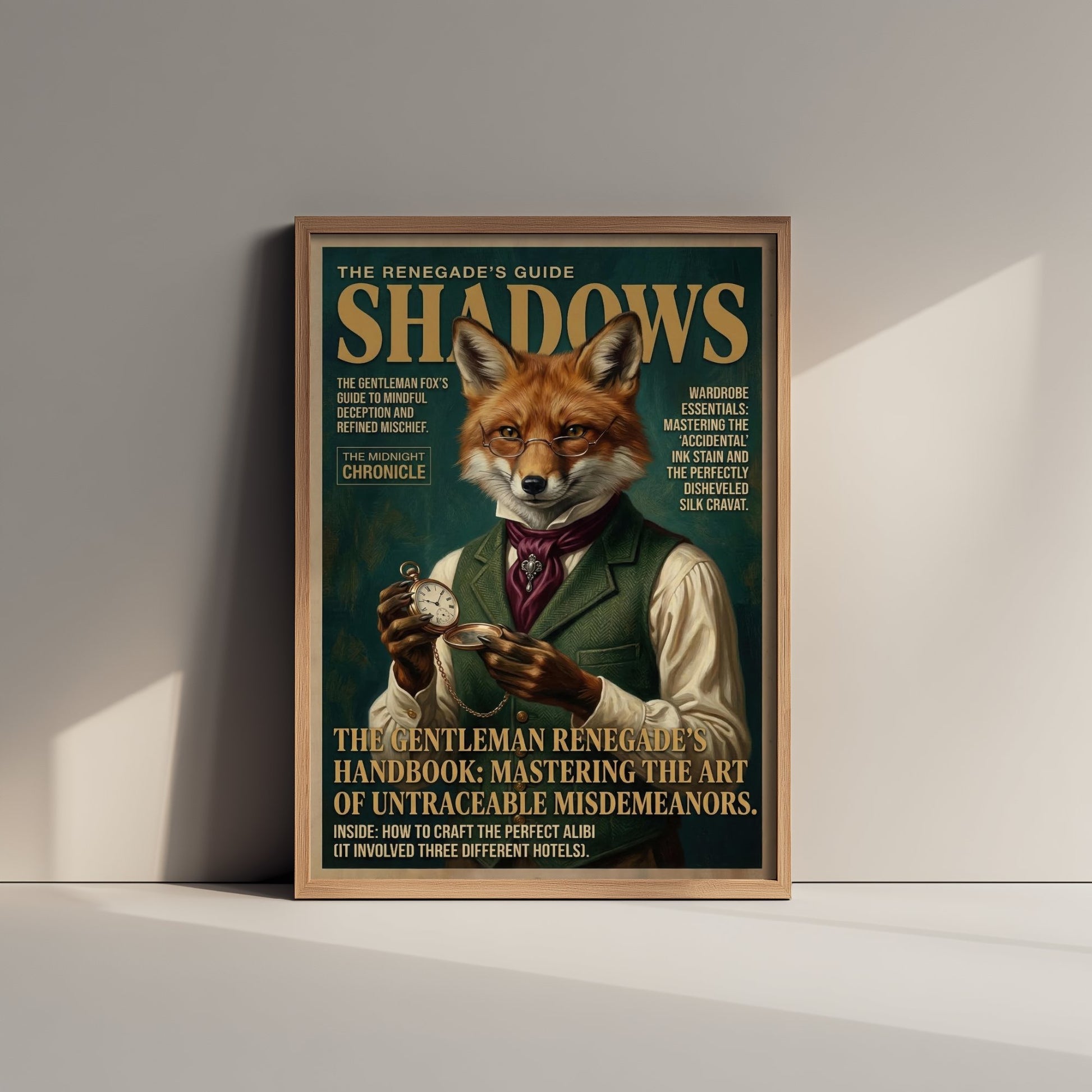 Fox Magazine Cover Art Print - Dark Academia Illustration - Gentleman Fox Vintage Poster 1/3