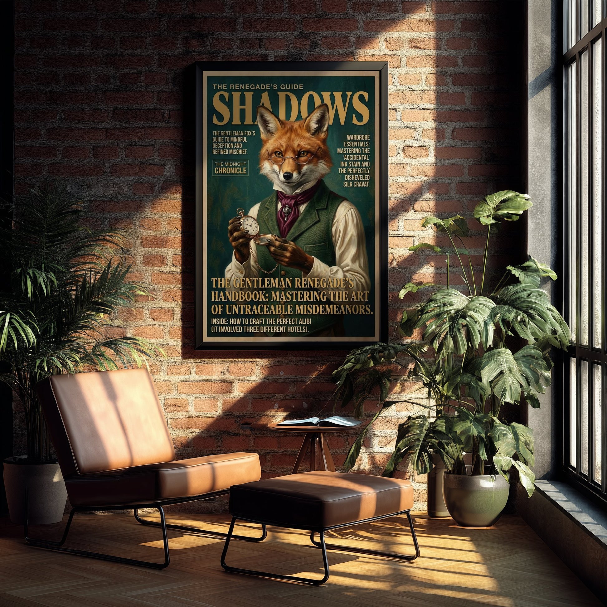 Fox Magazine Cover Art Print - Dark Academia Illustration - Gentleman Fox Vintage Poster 1/3