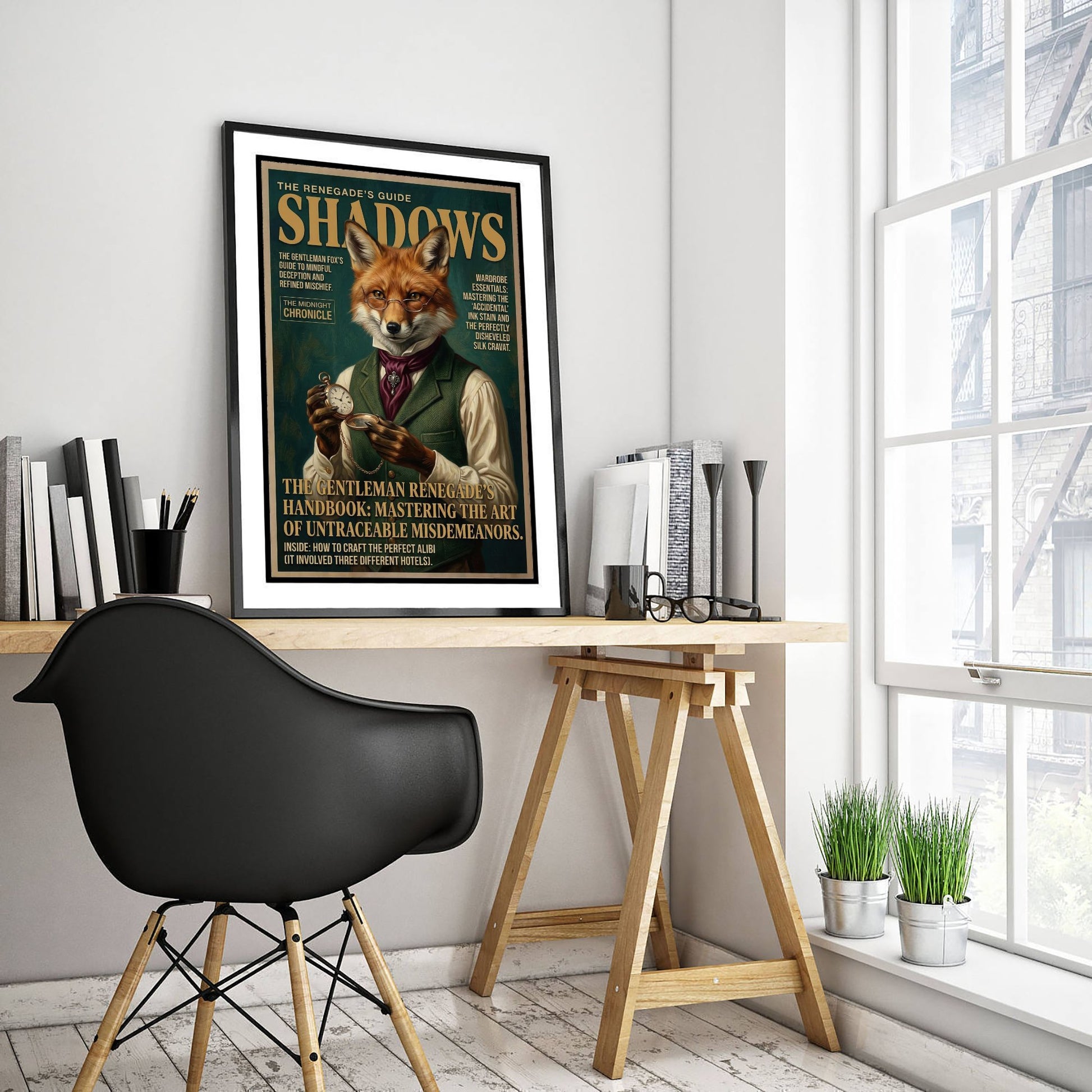 Fox Magazine Cover Art Print - Dark Academia Illustration - Gentleman Fox Vintage Poster 1/3