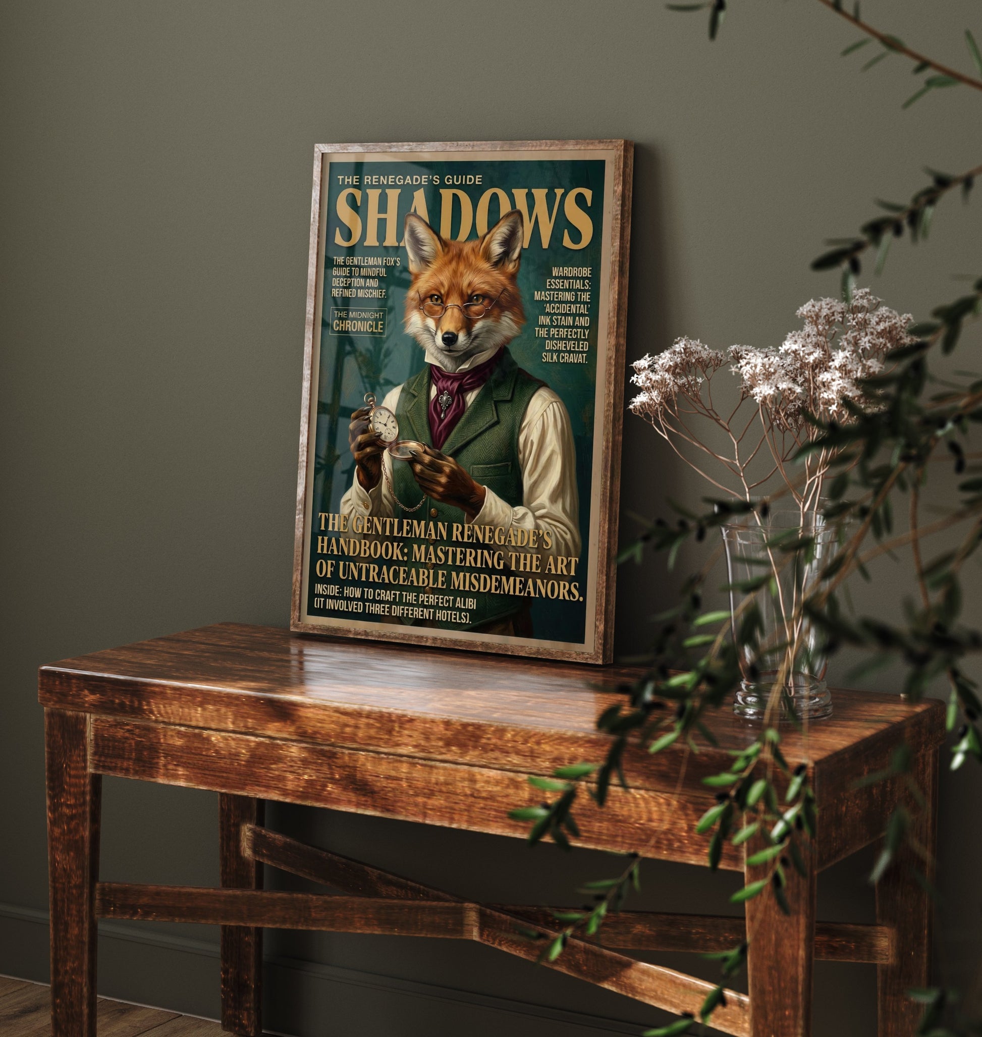 Fox Magazine Cover Art Print - Dark Academia Illustration - Gentleman Fox Vintage Poster 1/3