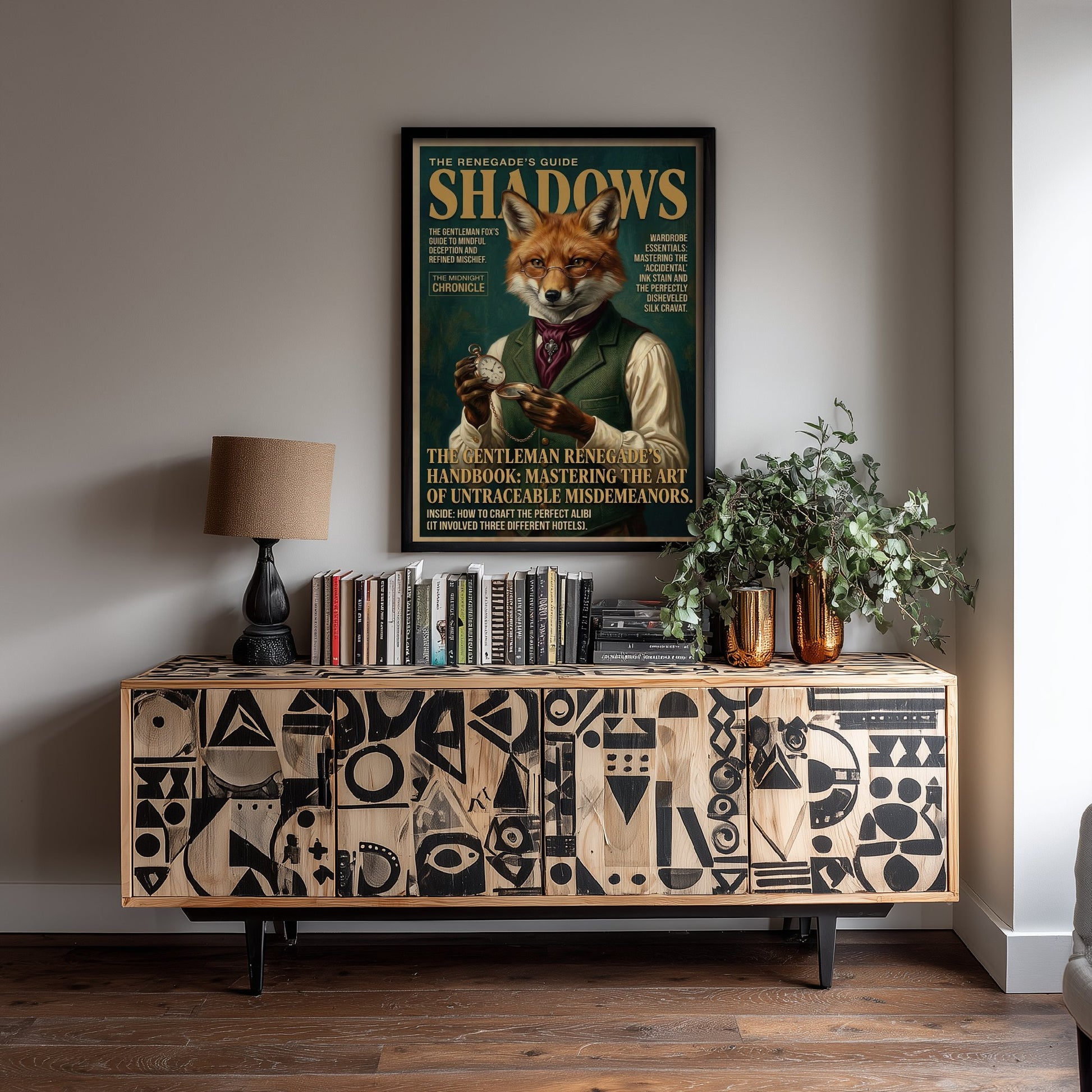 Fox Magazine Cover Art Print - Dark Academia Illustration - Gentleman Fox Vintage Poster 1/3
