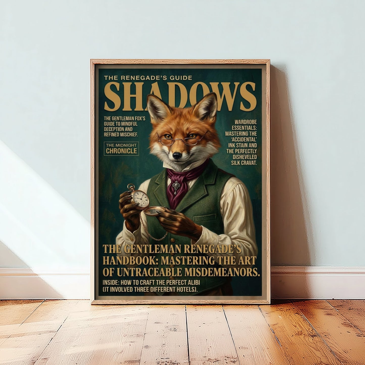 Fox Magazine Cover Art Print - Dark Academia Illustration - Gentleman Fox Vintage Poster 1/3