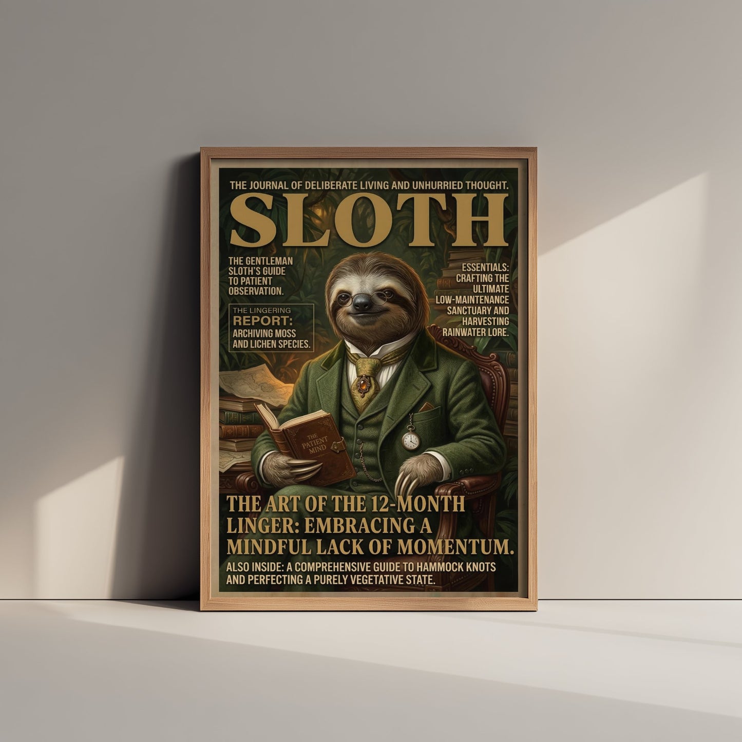Sloth Magazine Cover Art Print - Dark Academia Illustration - Gentleman Sloth Vintage Poster 2/3