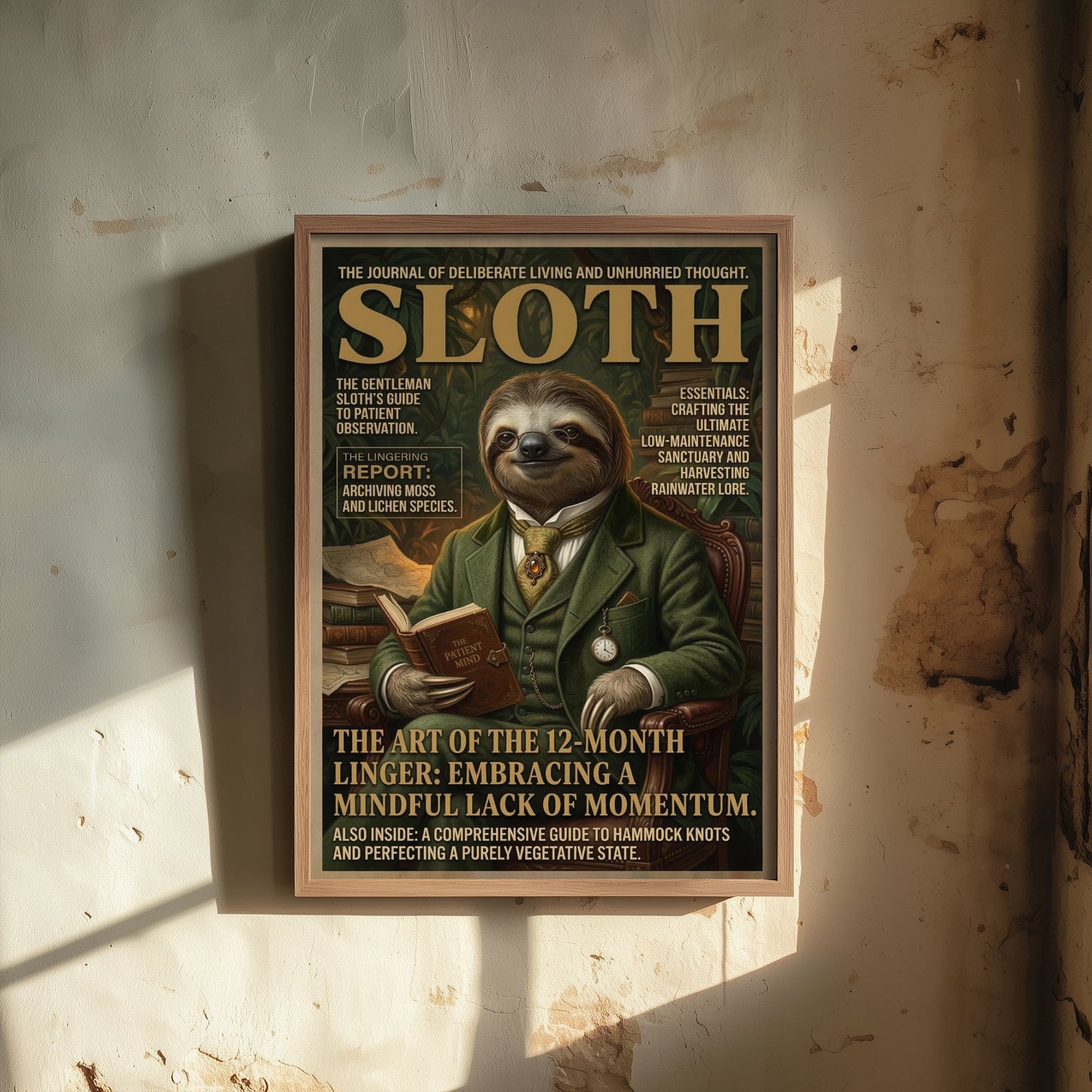 Sloth Magazine Cover Art Print - Dark Academia Illustration - Gentleman Sloth Vintage Poster 2/3