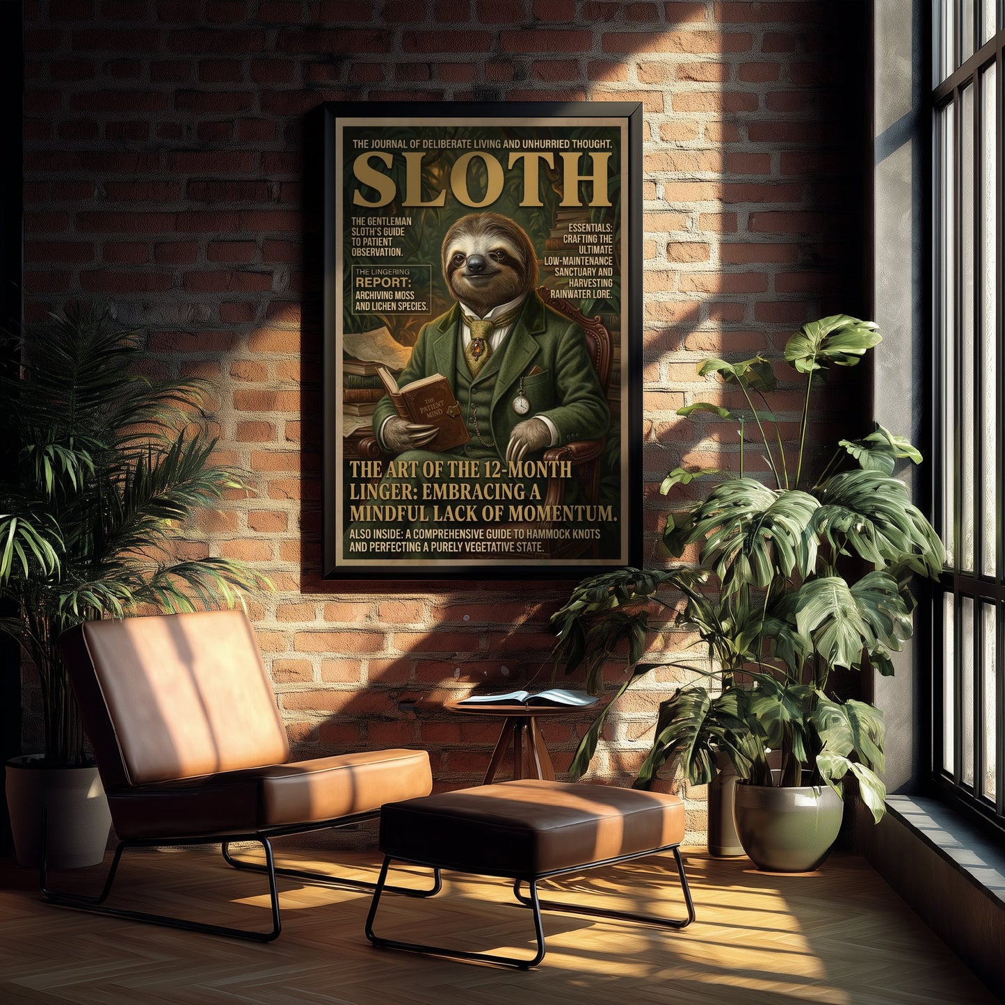 Sloth Magazine Cover Art Print - Dark Academia Illustration - Gentleman Sloth Vintage Poster 2/3