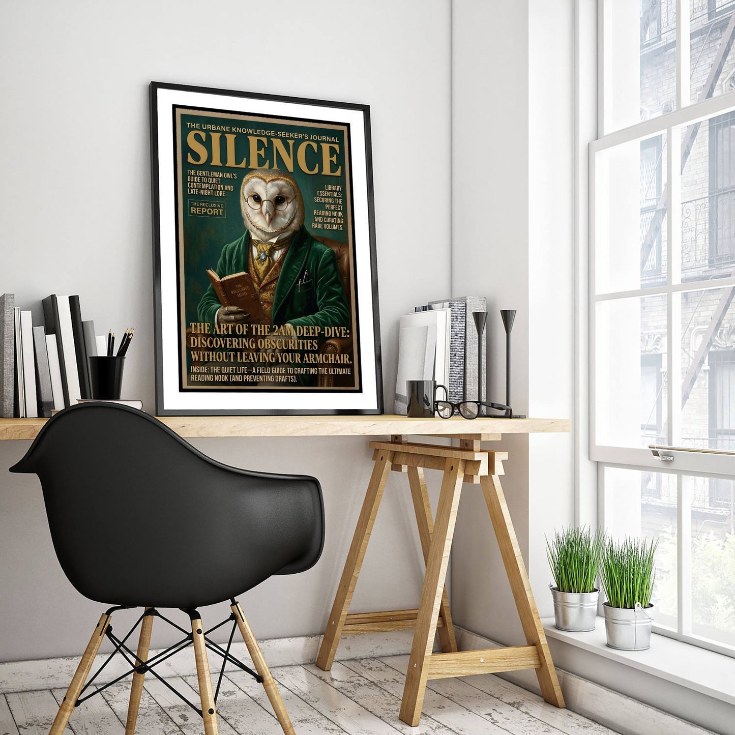 Owl Magazine Cover Art Print - Dark Academia Illustration - Gentleman Owl Vintage Poster 3/3
