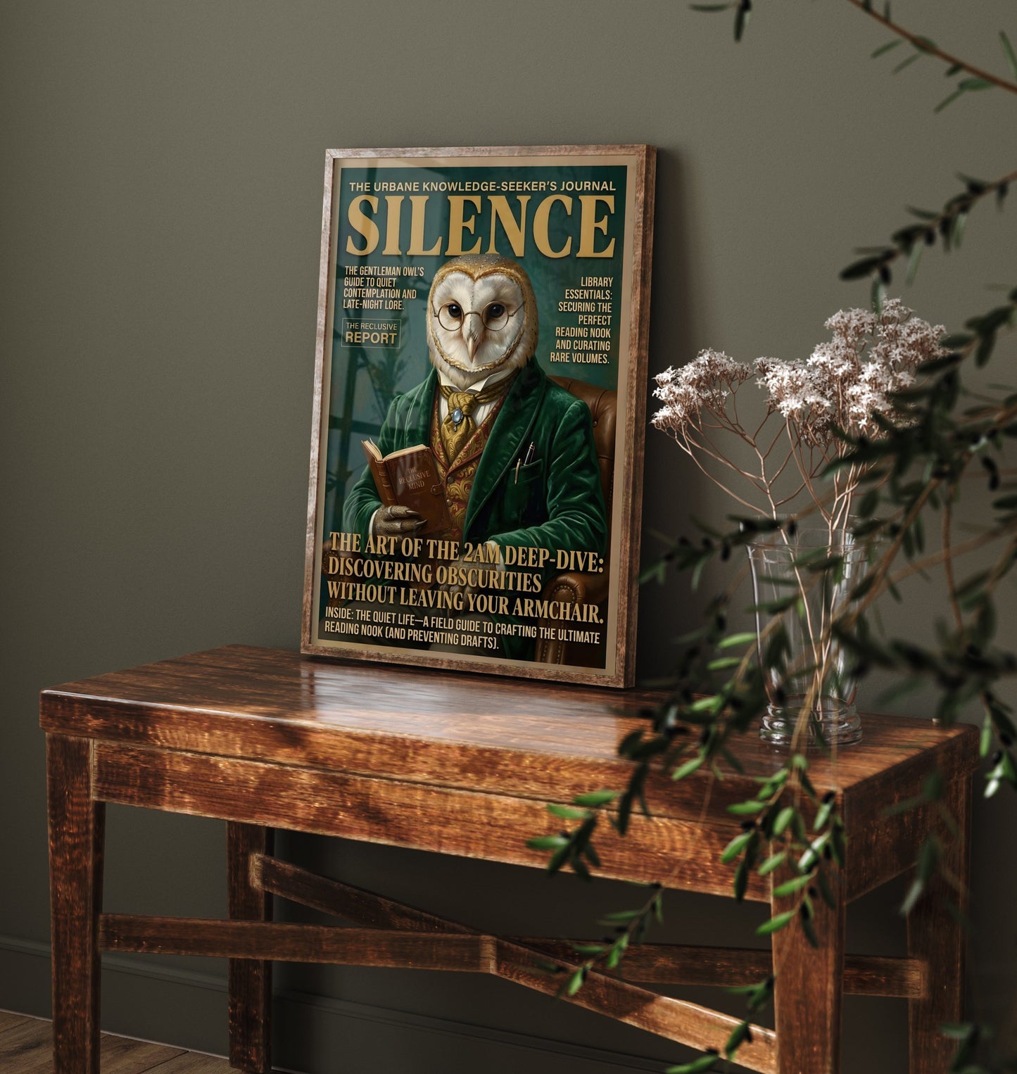 Owl Magazine Cover Art Print - Dark Academia Illustration - Gentleman Owl Vintage Poster 3/3